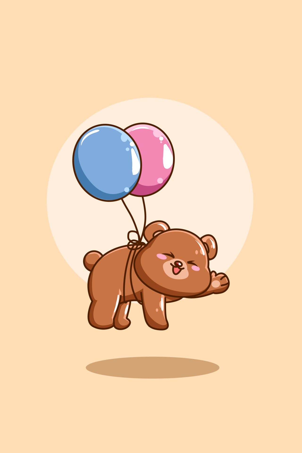 Teddybär, Luftballons, Cartoon, Niedlich, Pfirsich, Full HD, Hintergrundbild fürs Handy