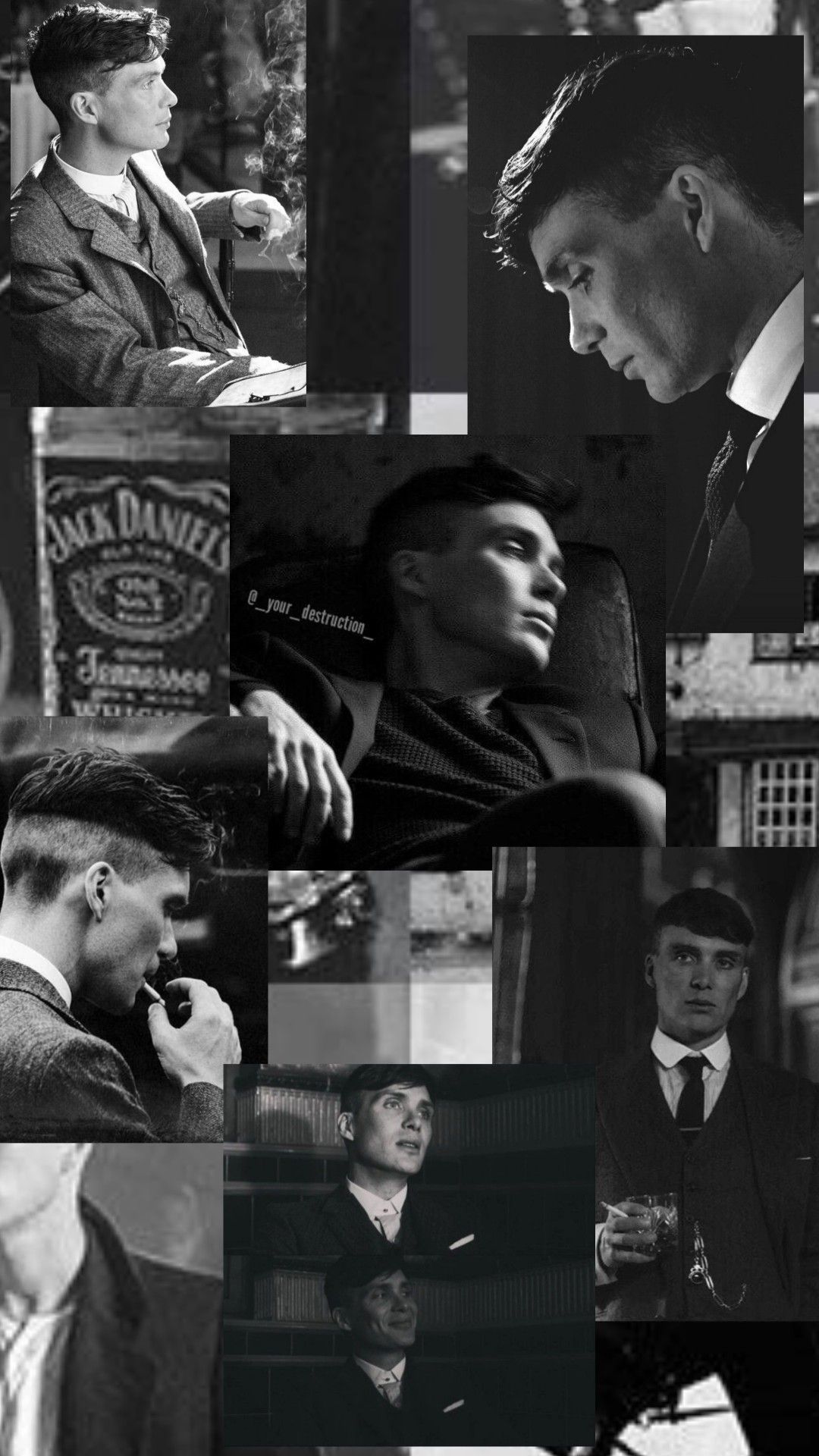 Thomas Shelby, Peaky Blinders, Collage, Schwarz-Weiß, Ästhetik, Full HD, Handy-Hintergrund