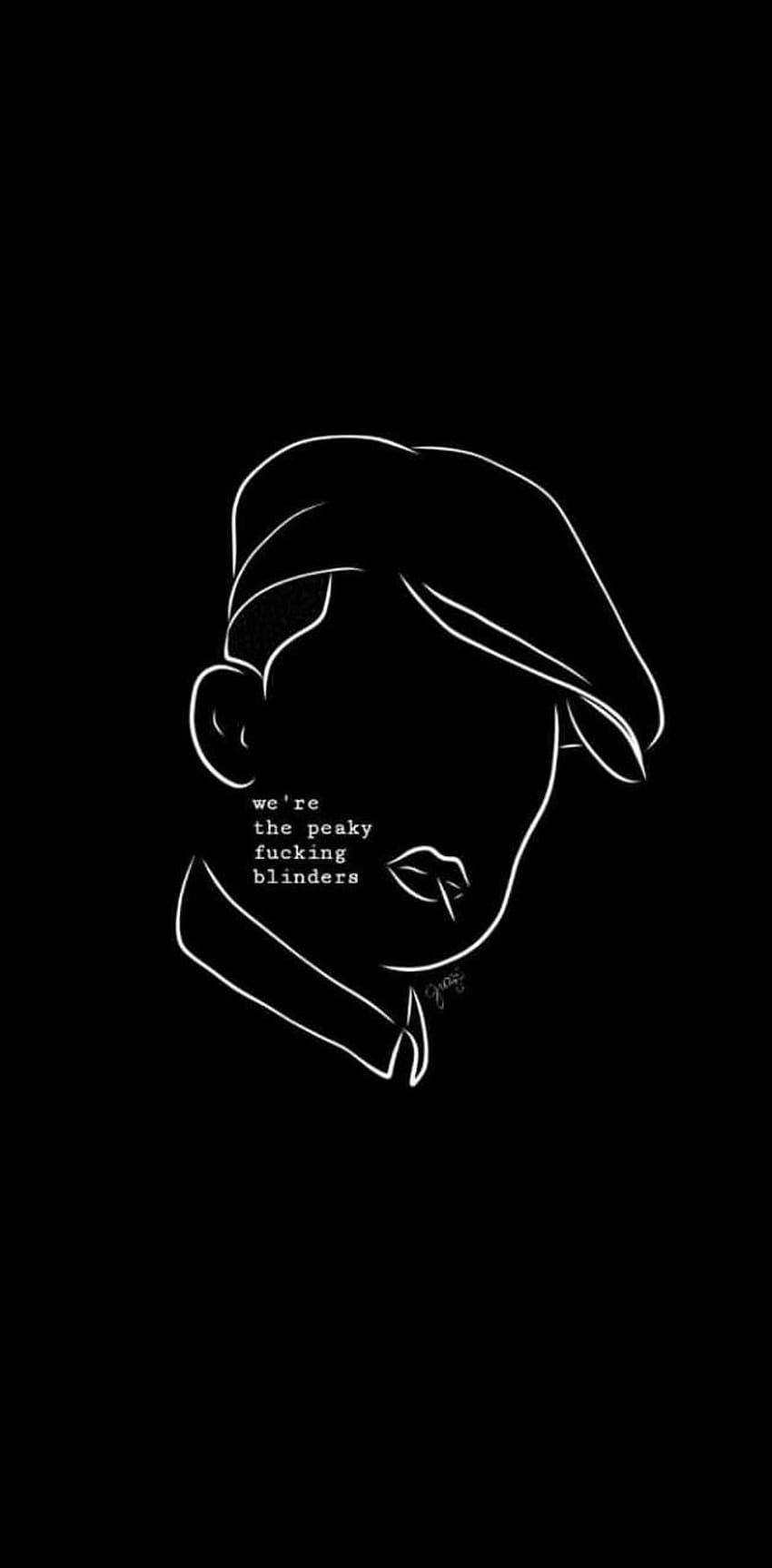 Thomas Shelby, Peaky Blinders, Linienzeichnung, Schiebermütze, Schwarzer Hintergrund, Minimalistisch, Sperrbildschirm