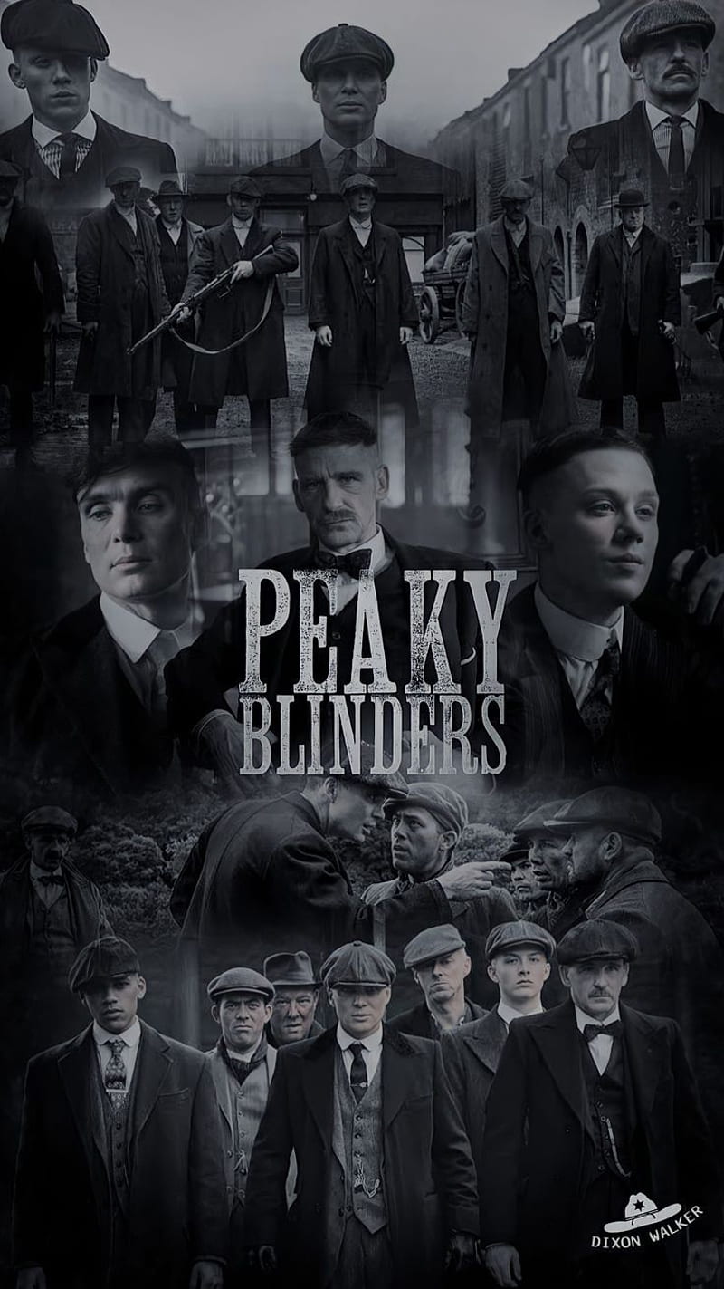 Peaky Blinders, Shelby-Familie, Collage, Schriftzug, Schwarz-Weiß, HD, Handy-Hintergrund