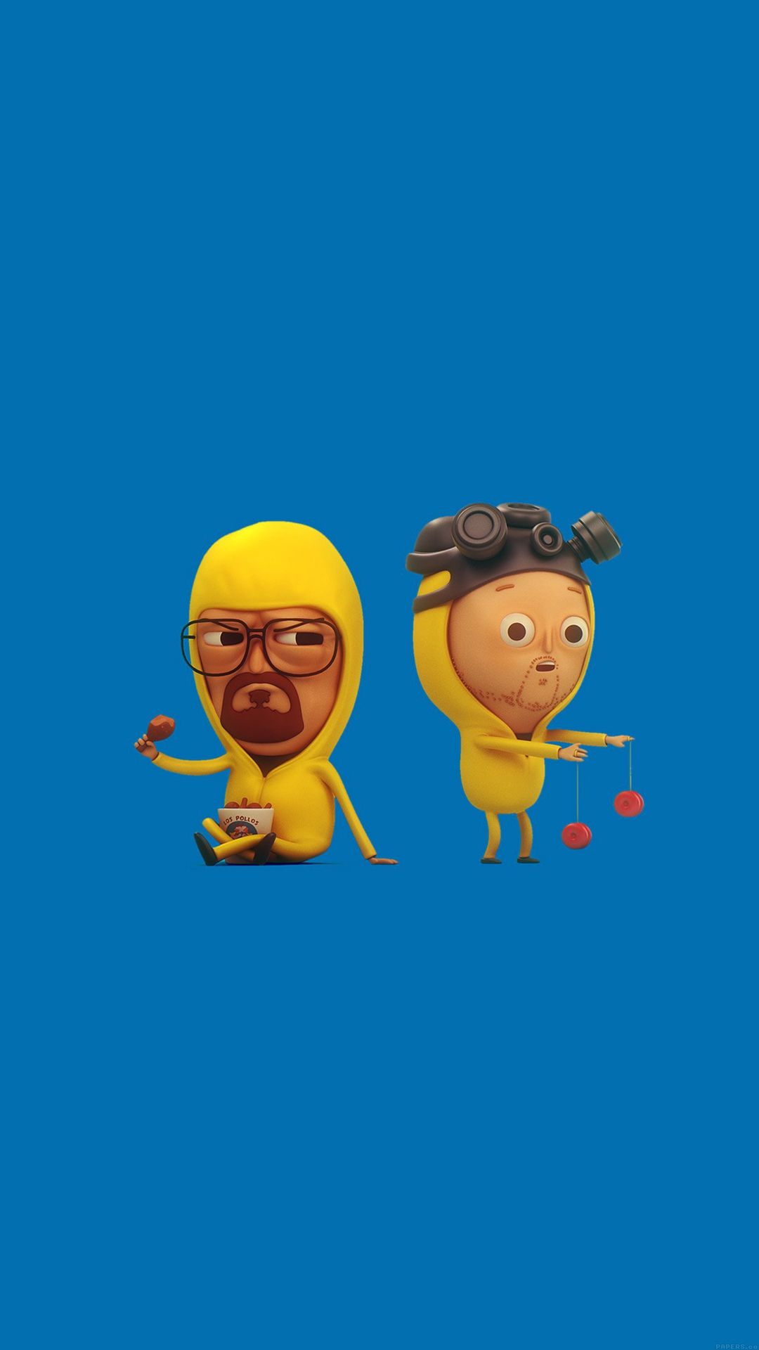 Walter White, Jesse Pinkman, Breaking Bad, Schutzanzug, Cartoon, Blauer Hintergrund, Sperrbildschirm