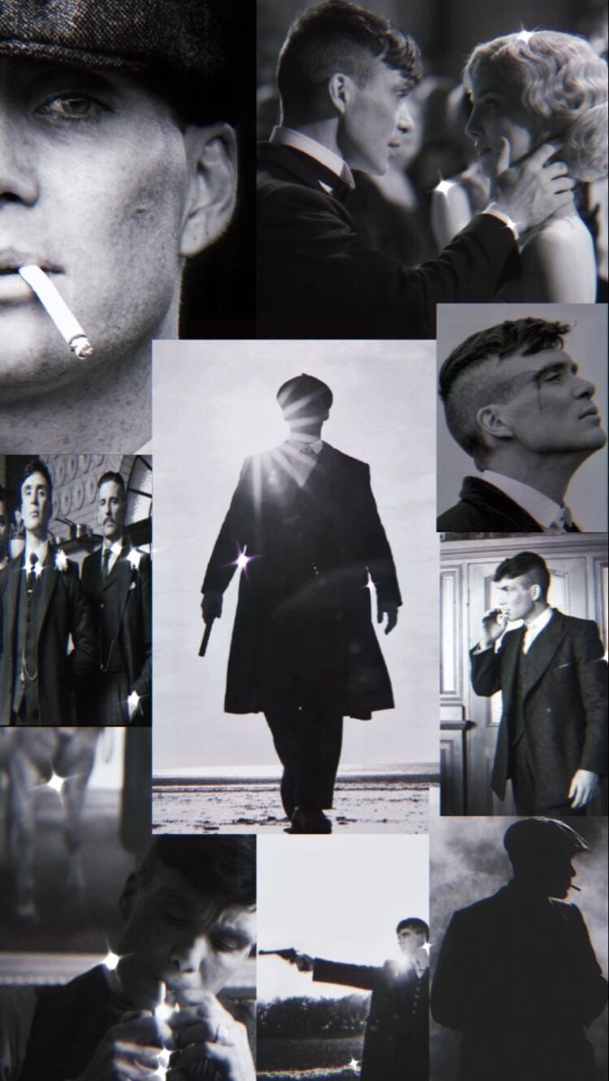 Thomas Shelby, Peaky Blinders, Collage, Schwarz-Weiß, Zigarette, Hintergrundbild fürs Handy
