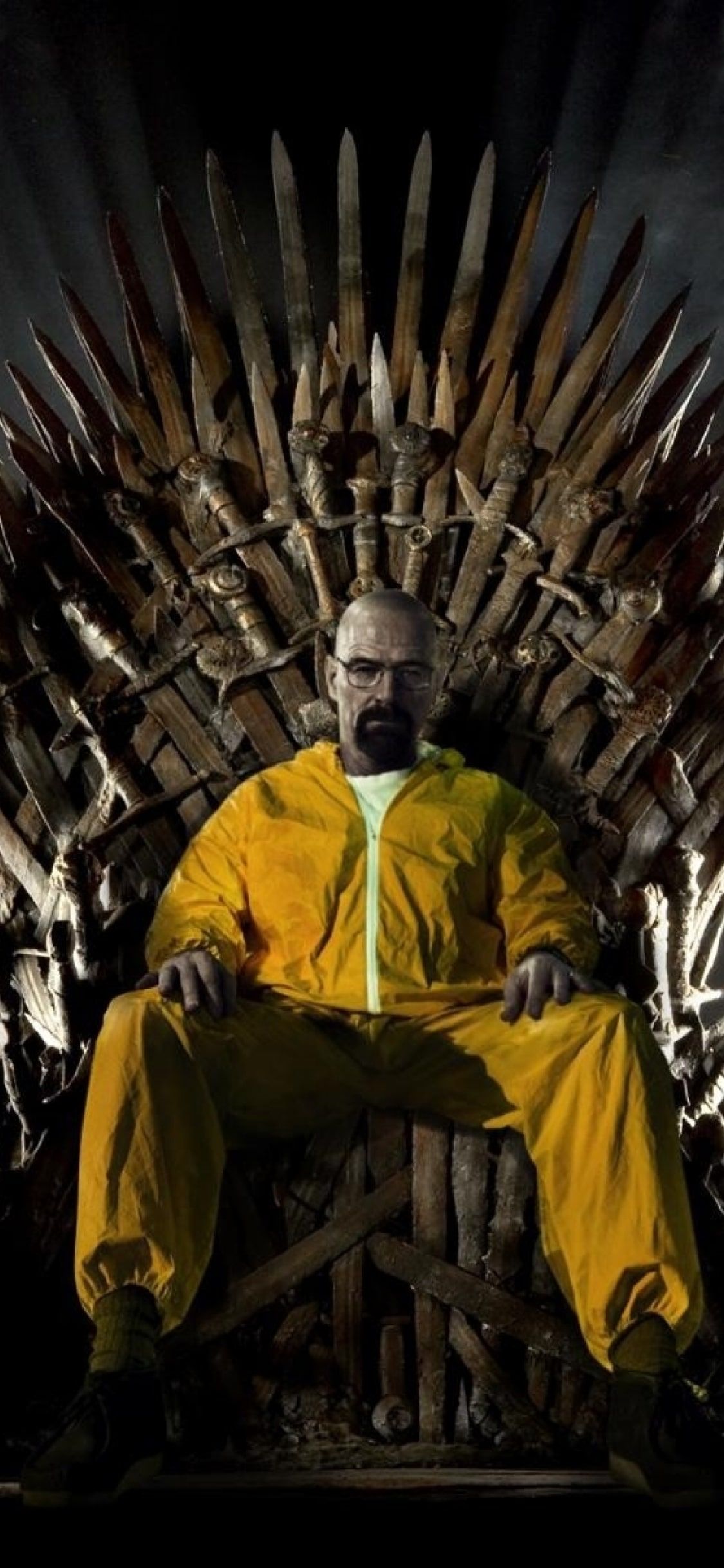 Walter White, Eiserner Thron, Game of Thrones, Breaking Bad, Schutzanzug, Mashup, Hochformat-Hintergrundbild