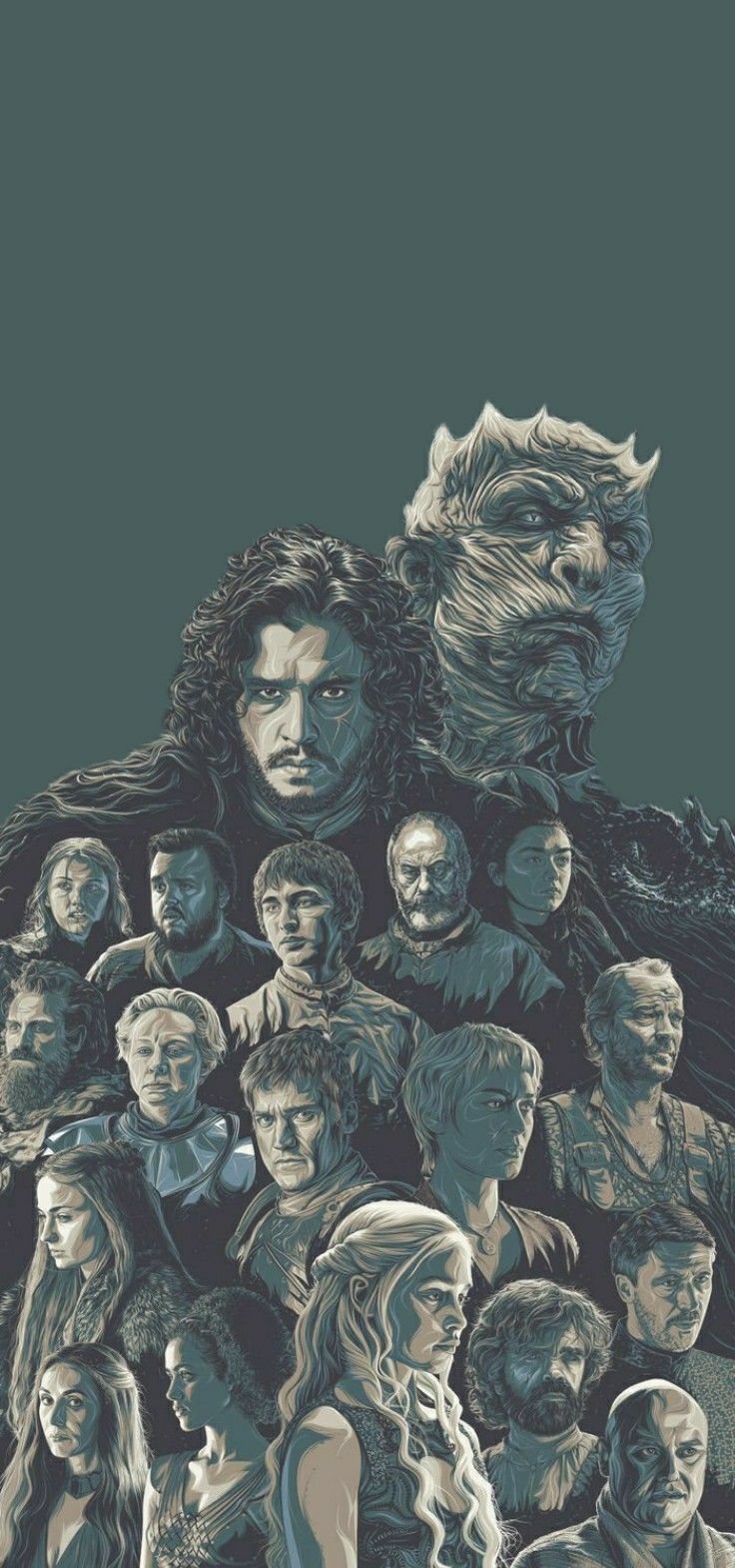 Game of Thrones, Jon Schnee, Figuren, Illustration, Gruppenbild, Grüngrau, HD, Handy-Hintergrundbild