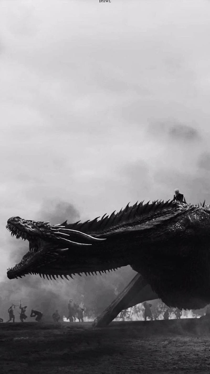 Drogon, Drache, Game of Thrones, Nebel, Schwarzweiß, Hochformat, Hintergrundbild fürs Smartphone