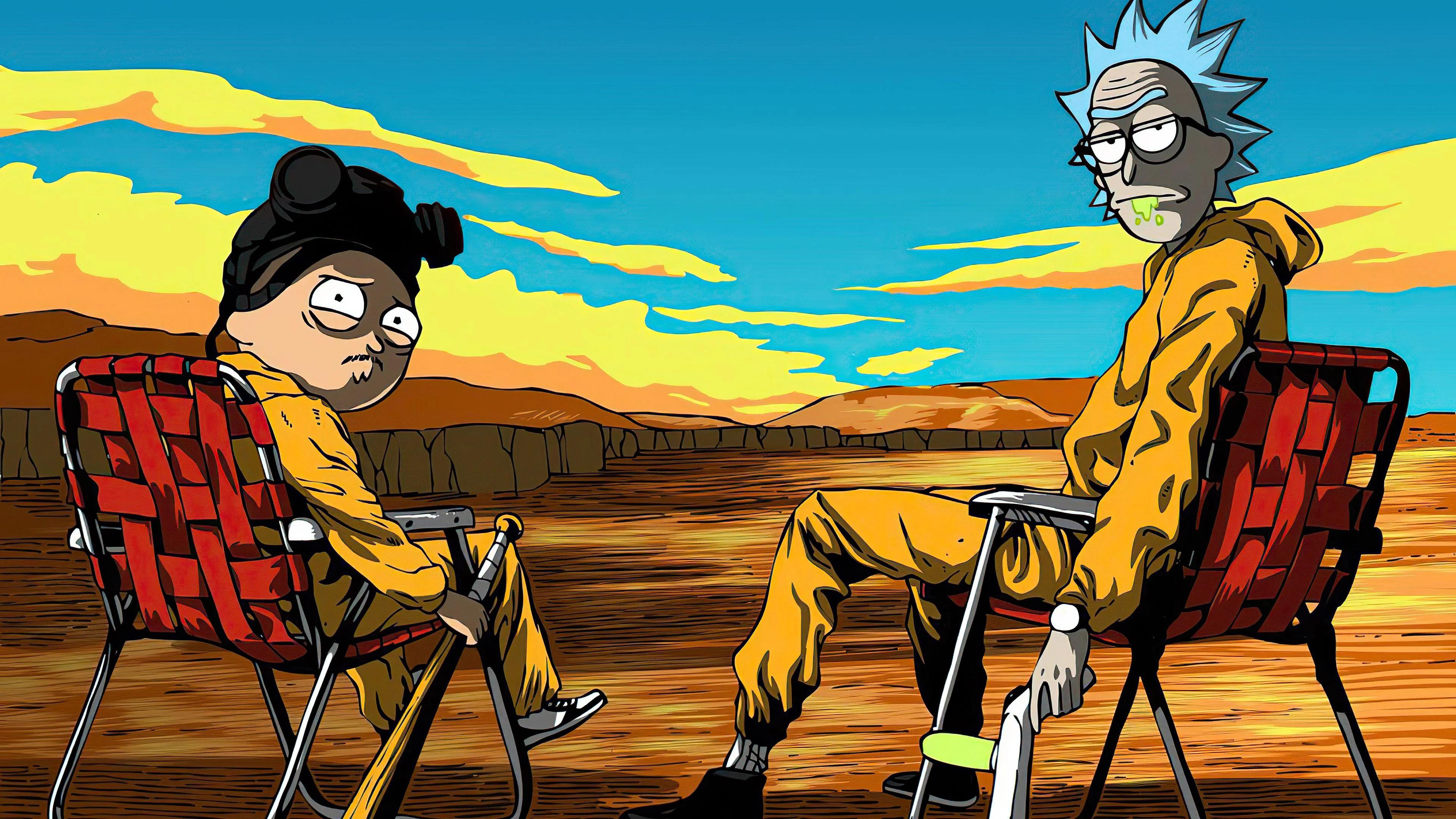 Rick and Morty, Breaking Bad, Parodie, Campingstühle, Wüste, 4K-Hintergrundbild für PC