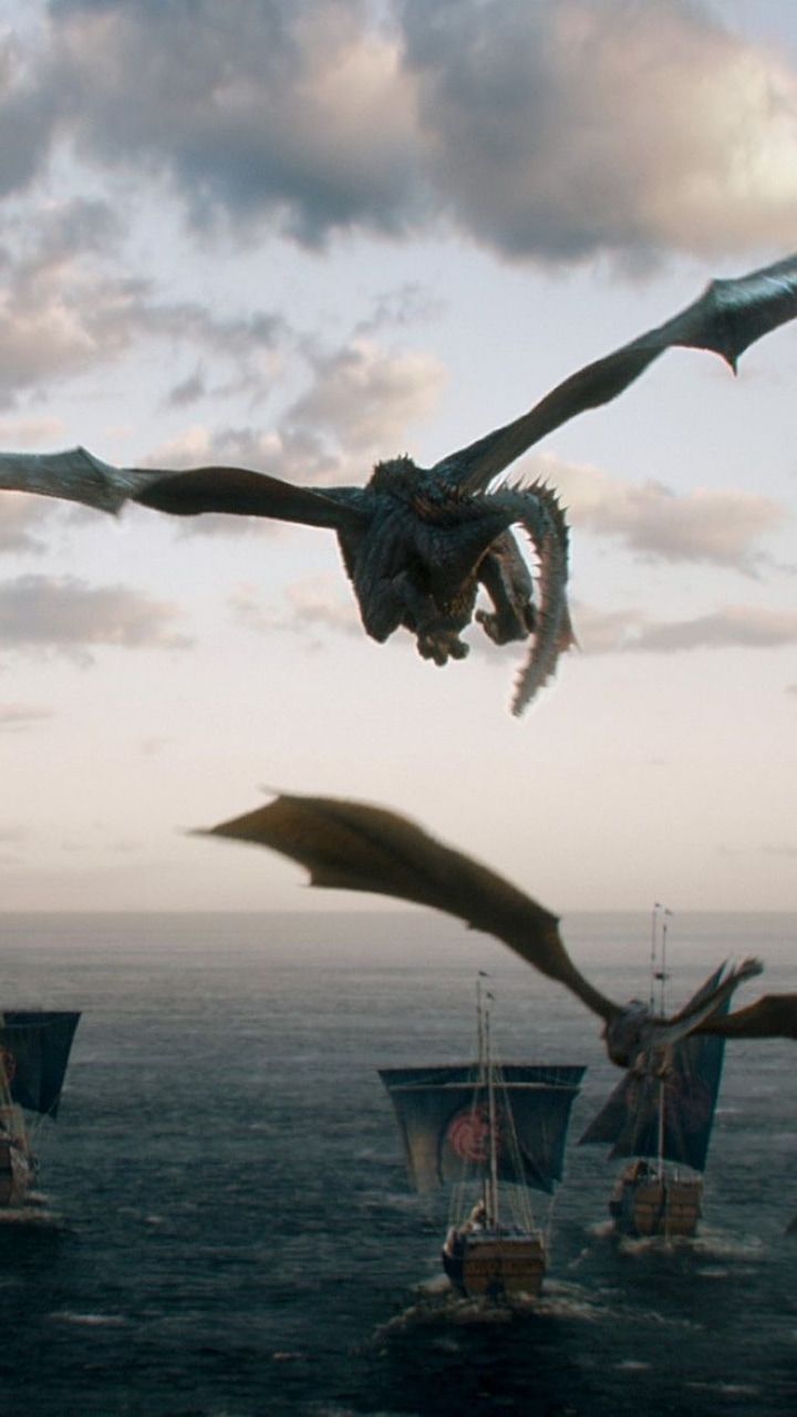 Drogon, Drachen, Game of Thrones, Flotte, Meer, Wolken, HD, Hintergrundbild fürs Handy