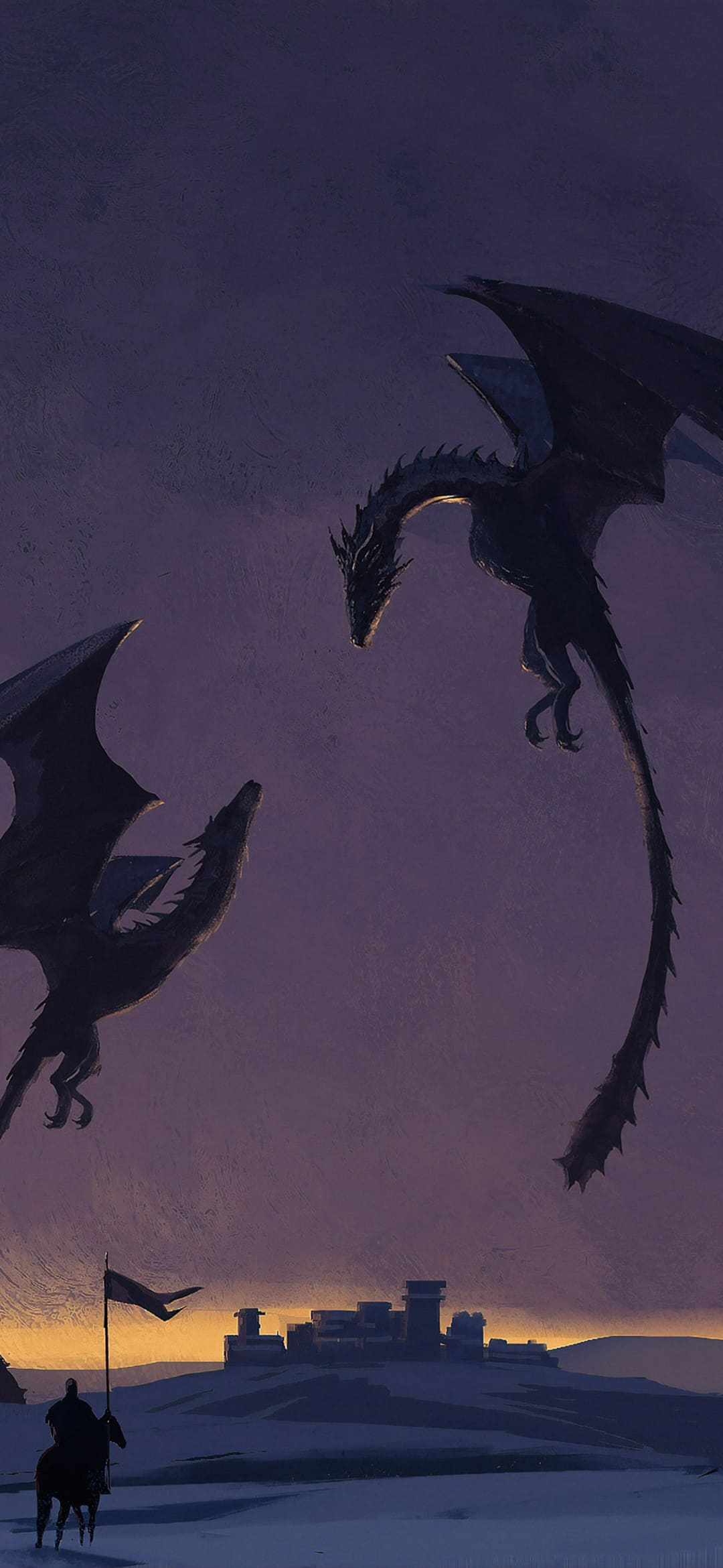 Drachen, Game of Thrones, Silhouette, Burg, Dämmerung, Full HD, Hintergrundbild fürs Handy