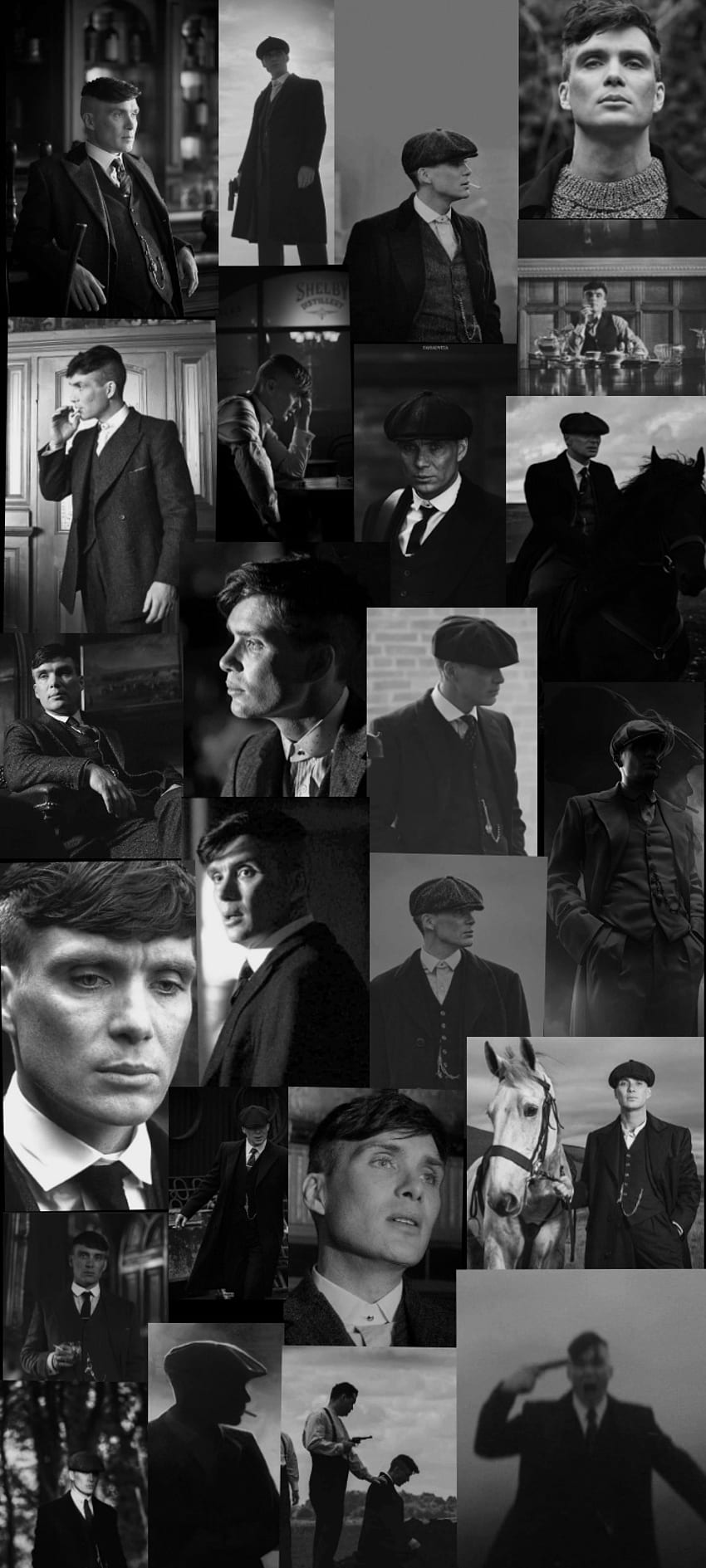 Thomas Shelby, Peaky Blinders, Collage, Schwarz-Weiß, HD, Hintergrundbild fürs Handy