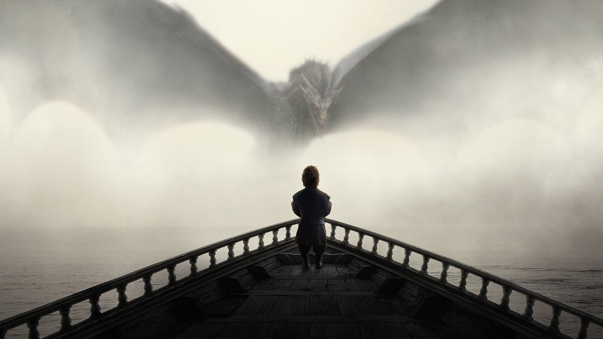 Tyrion Lennister, Drogon, Game of Thrones, Schiff, Nebel, Serienplakat, 1920x1080, PC-Hintergrundbild