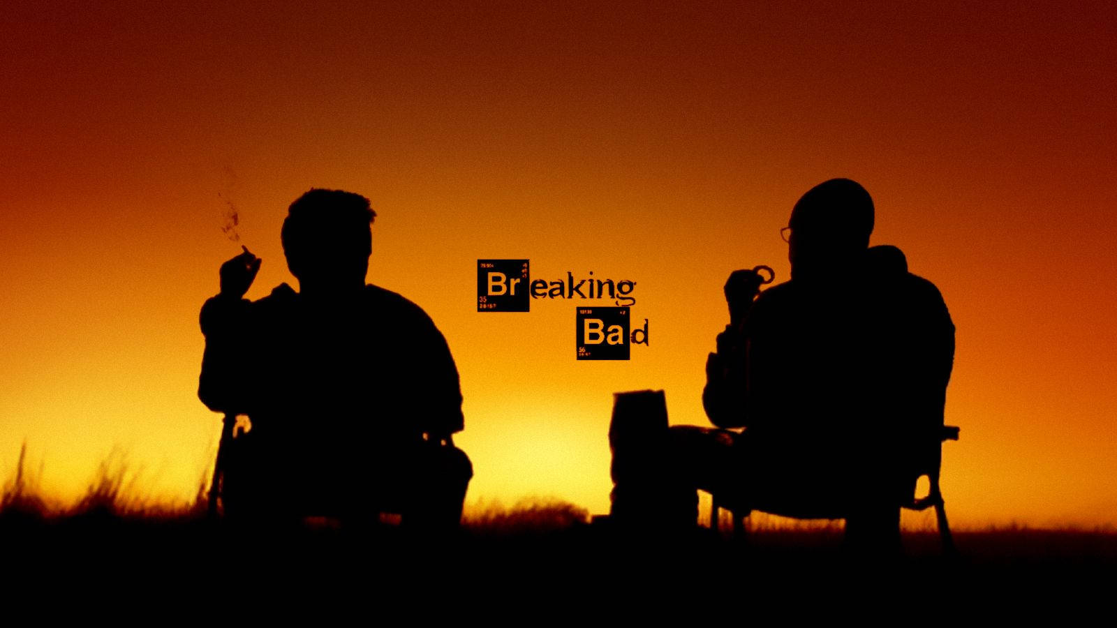 Walter White, Jesse Pinkman, Breaking Bad, Silhouette, Sonnenuntergang, Logo, HD-Hintergrund