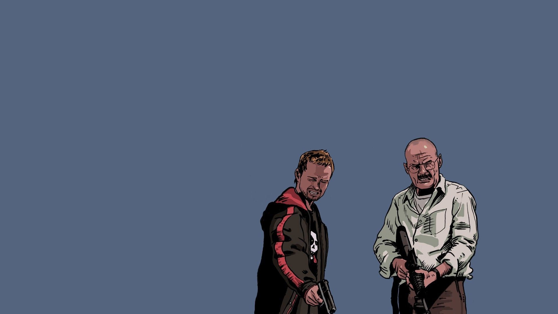 Jesse Pinkman, Walter White, Breaking Bad, Illustration, Graublauer Hintergrund, 1080p Wallpaper