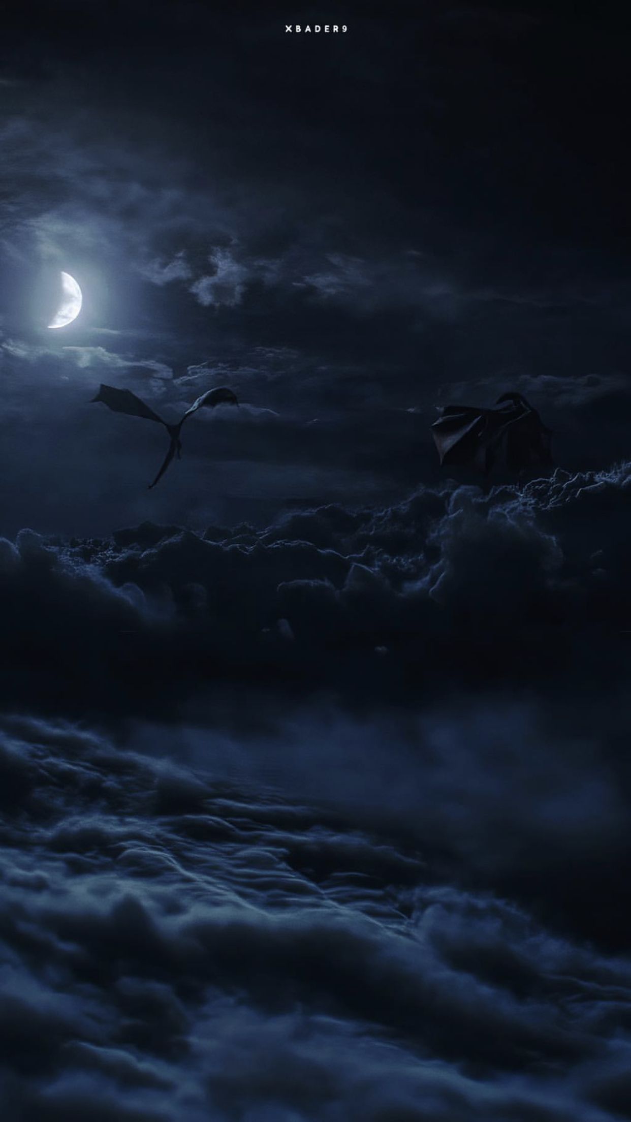 Game of Thrones, Drache, Nachthimmel, Wolken, Mond, Hintergrundbild für iPhone und Android