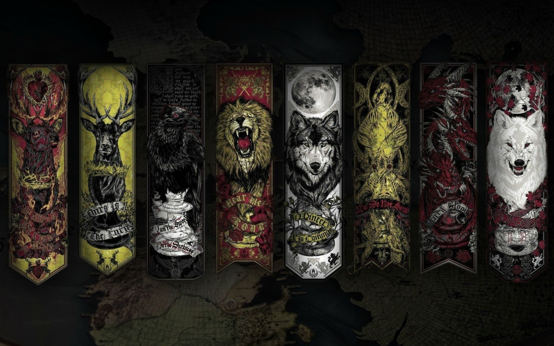 Game of Thrones, Wappen, Banner, Haus Stark, Haus Lennister, Haus Targaryen, Full-HD-Hintergrundbild