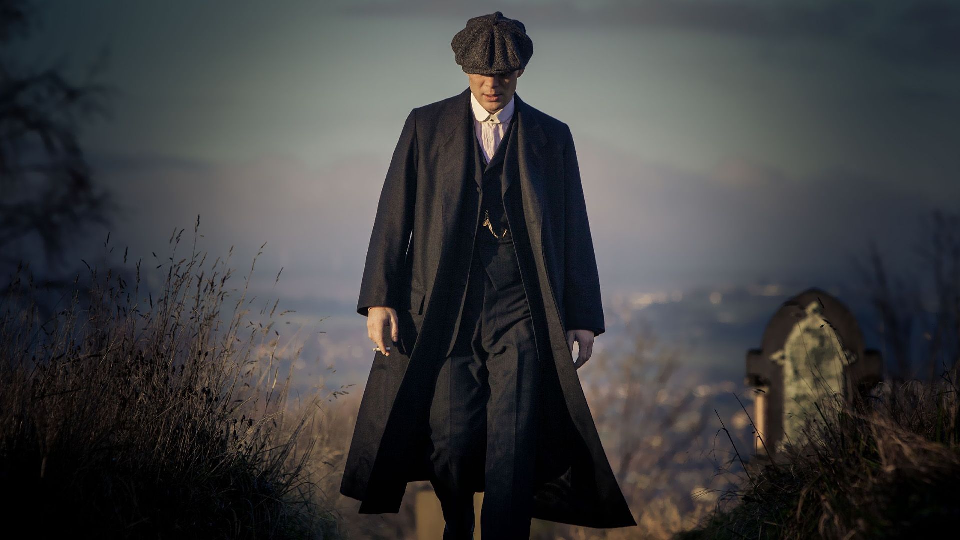 Thomas Shelby, Cillian Murphy, Peaky Blinders, Mantel, Hügel, Friedhof, 1920x1080, PC-Hintergrundbild