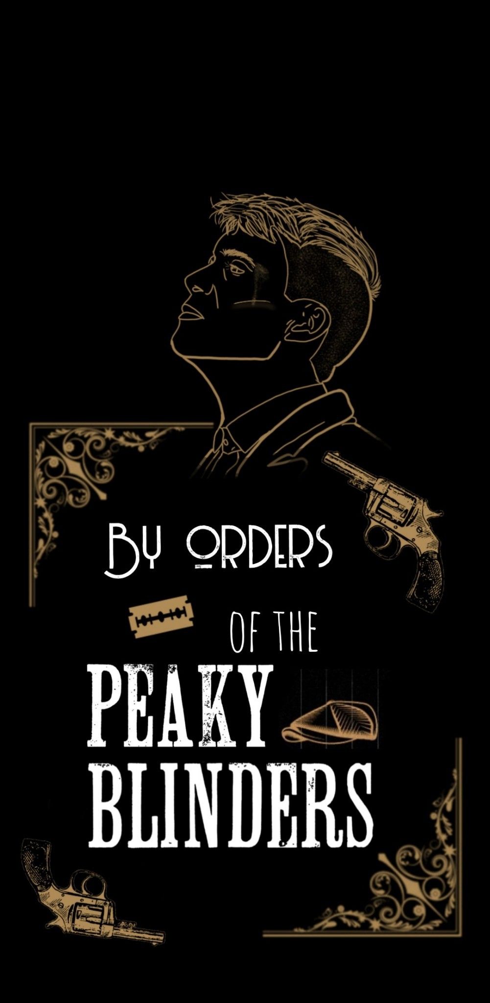 Peaky Blinders, By Order of the Peaky Blinders, Thomas Shelby, Linienzeichnung, Gold, Schwarz, HD-Handy-Hintergrundbild