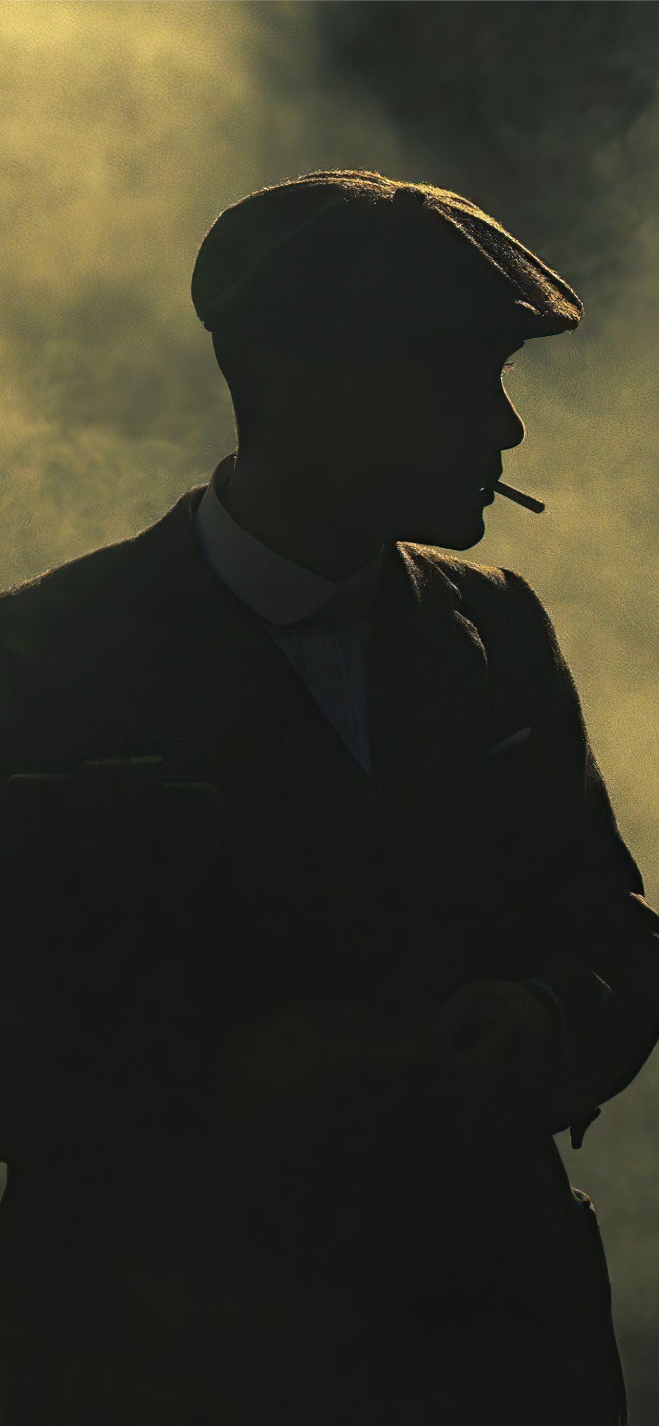 Thomas Shelby, Peaky Blinders, Silhouette, Zigarette, Gelbstich, Full HD, iPhone-Hintergrundbild