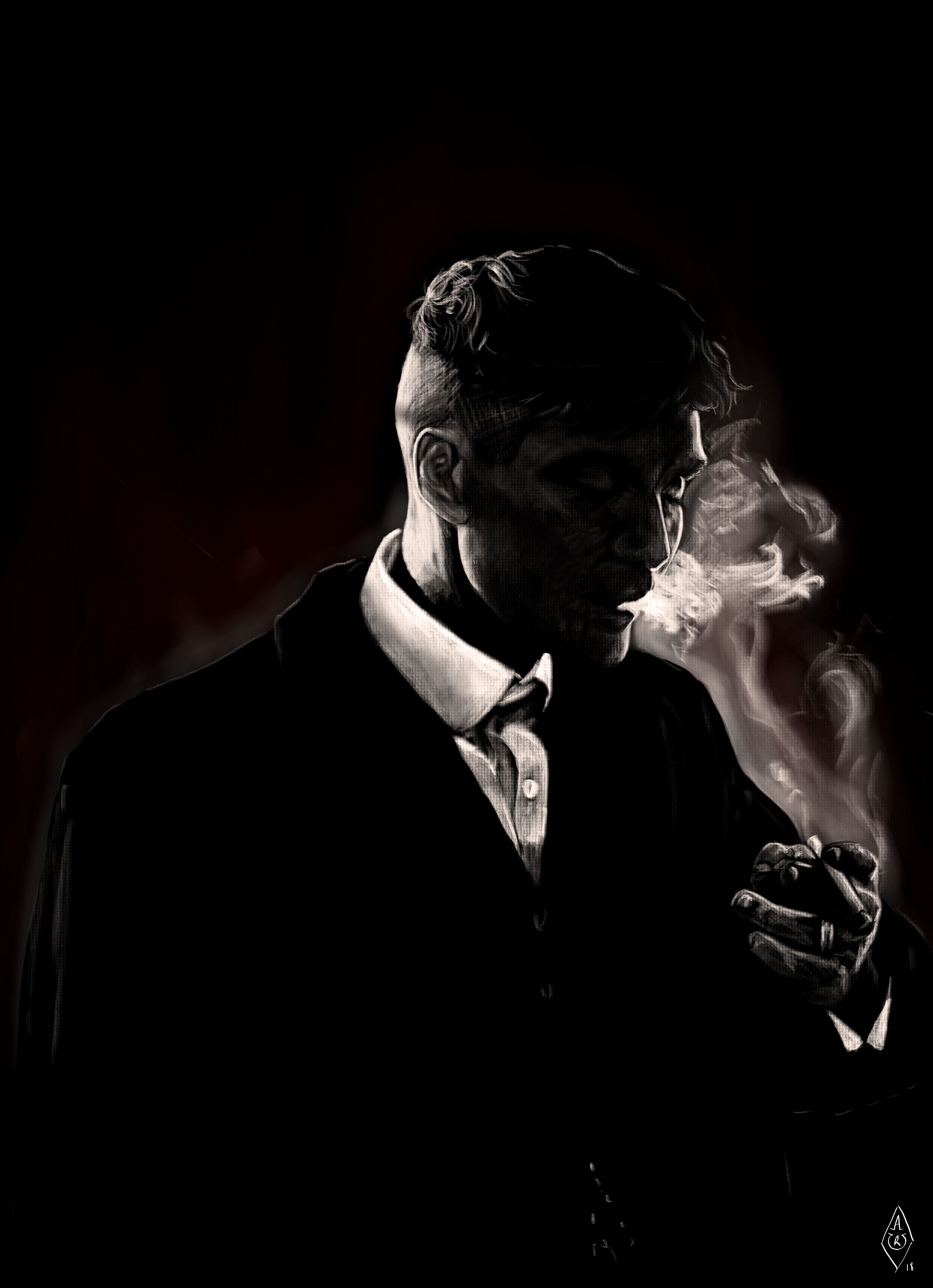 Thomas Shelby, Cillian Murphy, Peaky Blinders, Zigarette, Rauch, Dunkel, Hintergrundbild fürs Tablet