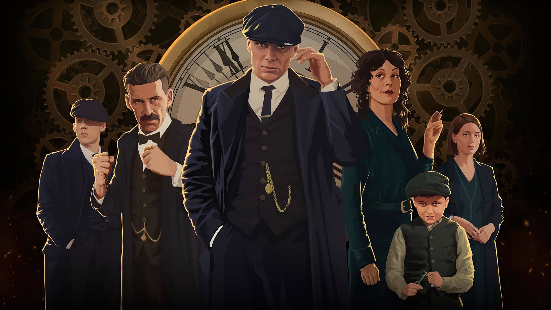 Peaky Blinders, Shelby-Familie, Thomas Shelby, Polly Gray, Zahnräder, Uhr, Full HD, Laptop-Hintergrundbild