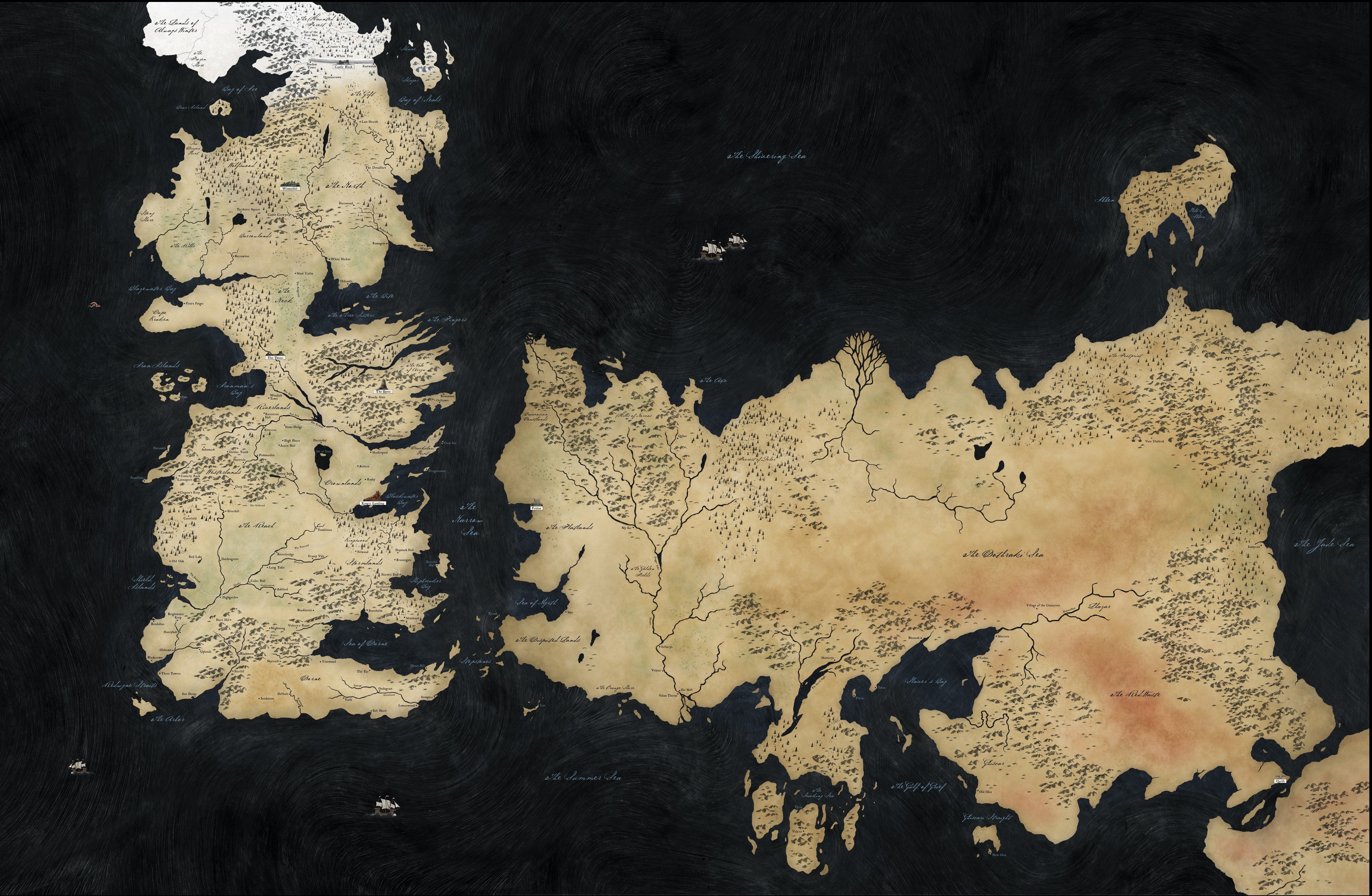 Westeros, Essos, Landkarte, Game of Thrones, Fantasy-Karte, 5K, Laptop-Hintergrundbild