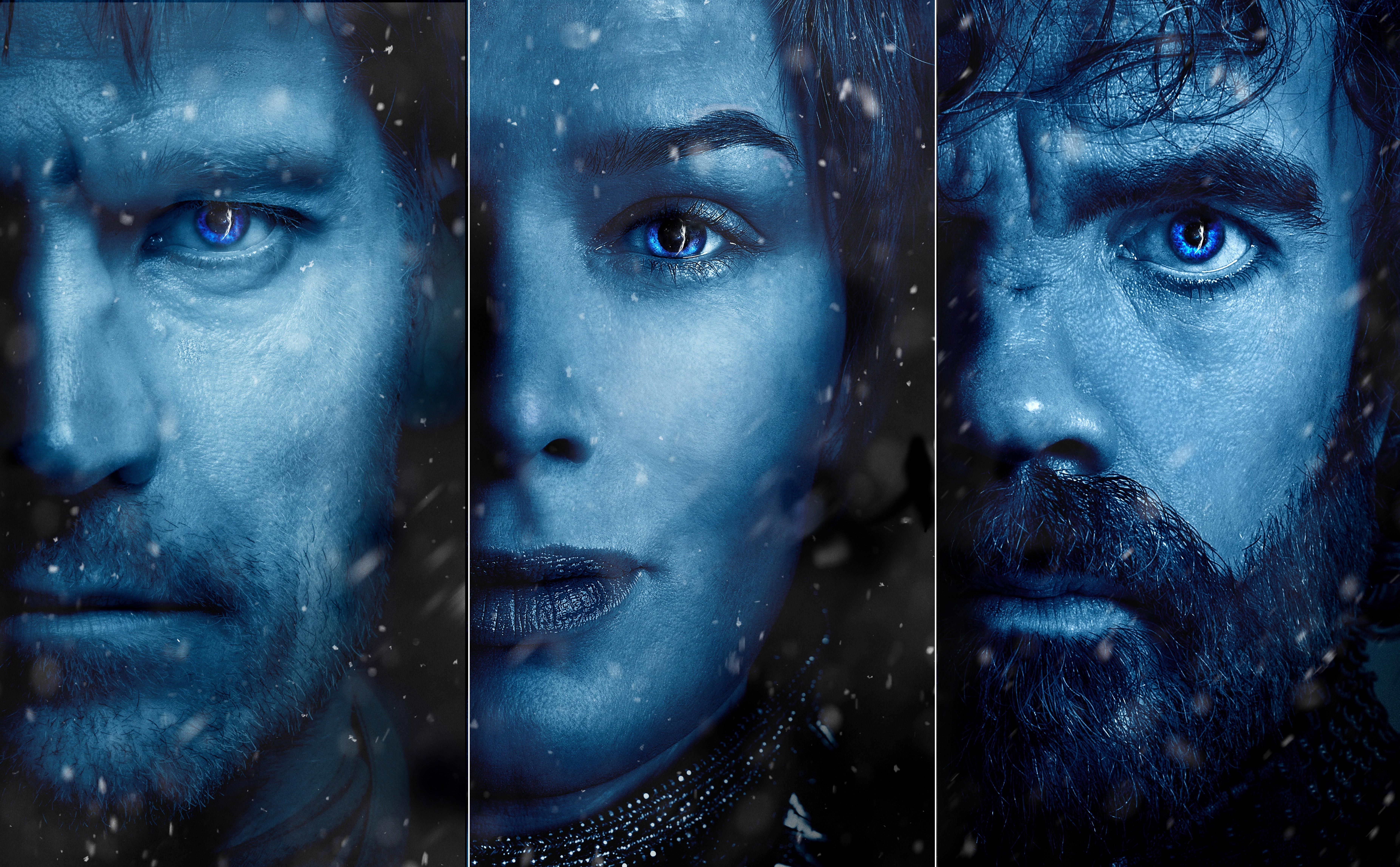 Jaime Lennister, Cersei Lennister, Tyrion Lennister, Game of Thrones, Porträts, Blaue Töne, 6K Wallpaper