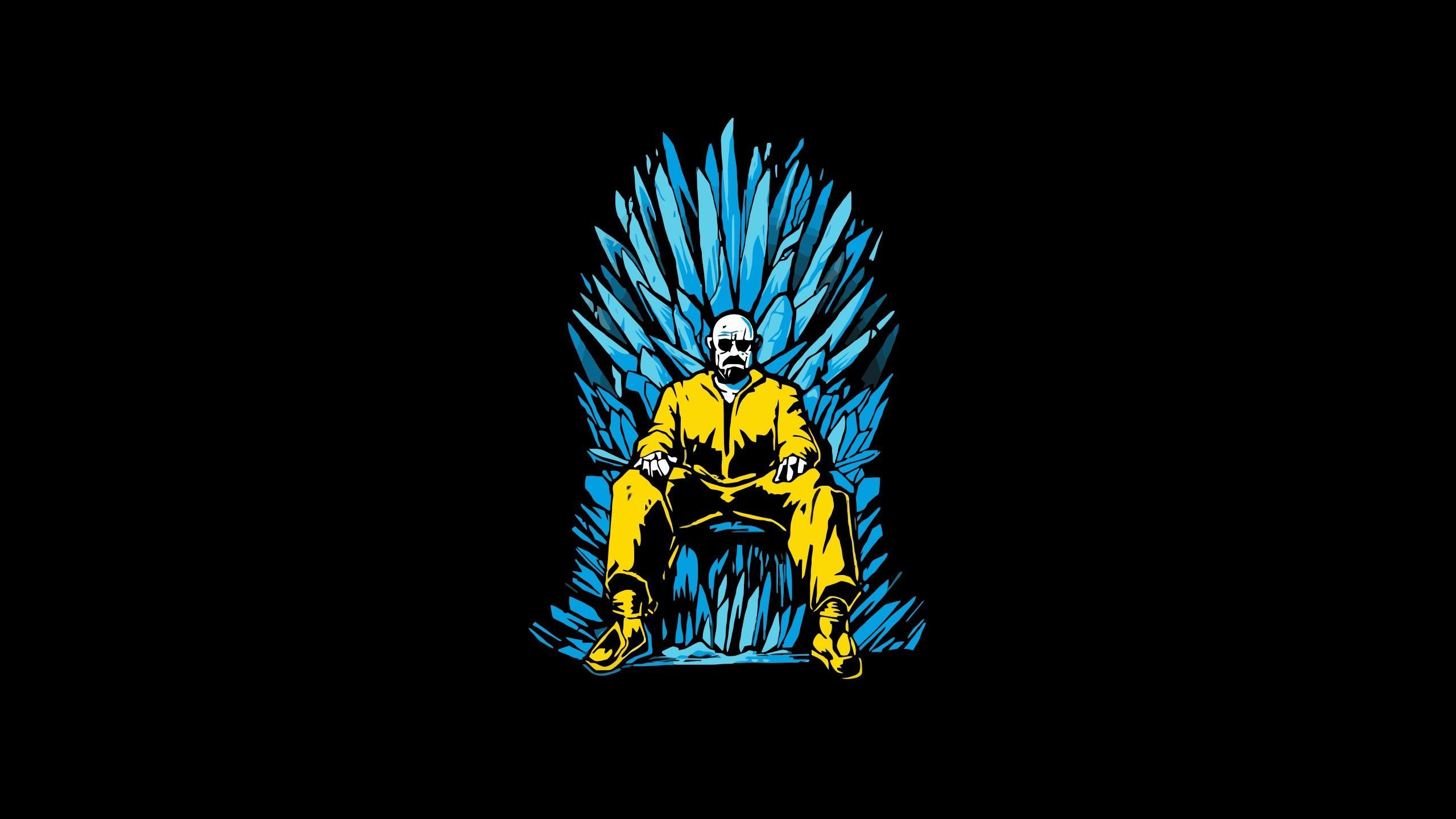 Walter White, Eiserner Thron, Game of Thrones, Breaking Bad, Mashup, Schwarzer Hintergrund, 1440p Wallpaper