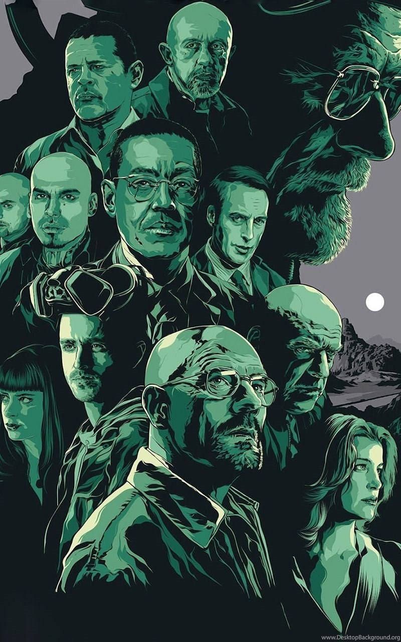 Breaking Bad, Walter White, Jesse Pinkman, Hauptfiguren, Illustration, Grün, HD-Handy-Hintergrundbild