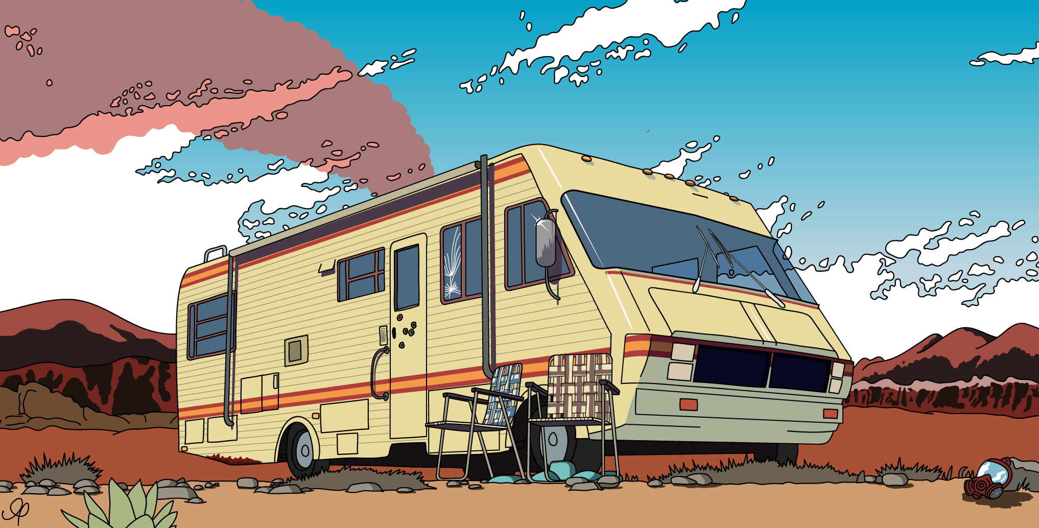 Breaking Bad, Wohnmobil, Illustration, Wüste, Comic-Stil, Full HD, PC-Hintergrundbild