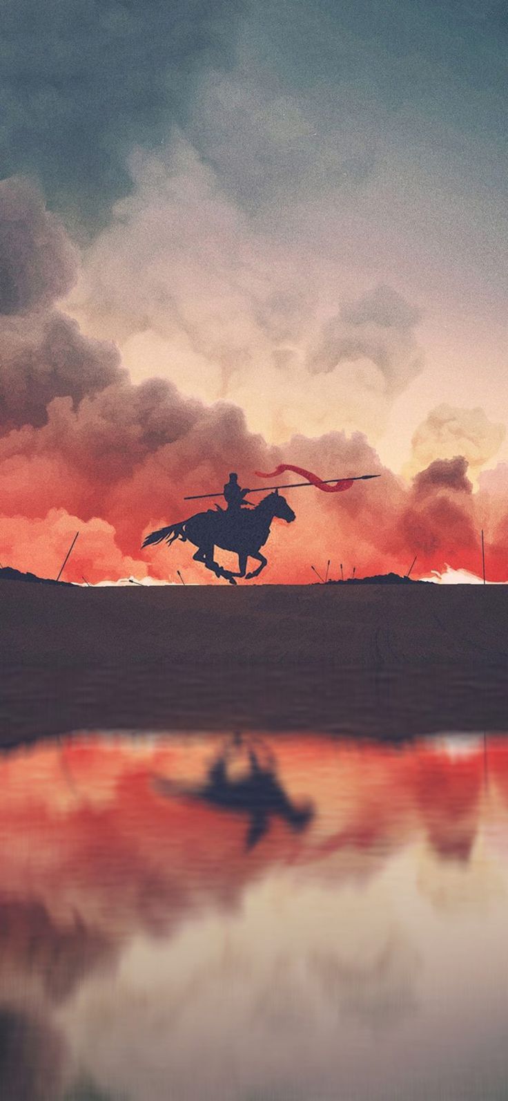 Game of Thrones, Reiter, Silhouette, Spiegelung, Roter Himmel, HD, Handy-Hintergrund