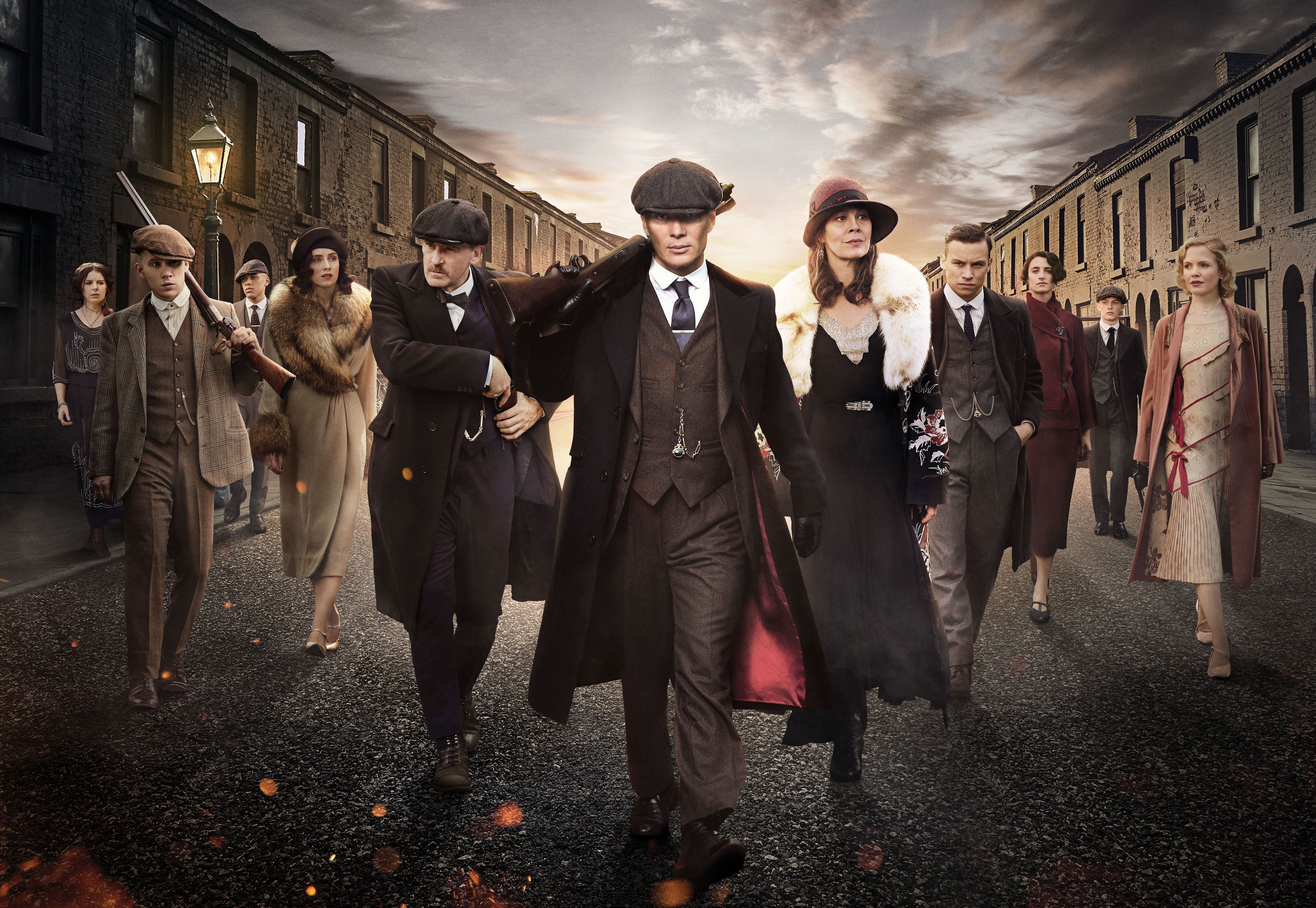 Peaky Blinders, Shelby-Familie, Gruppe, Straße, Poster, 4K, Hintergrundbild für den PC