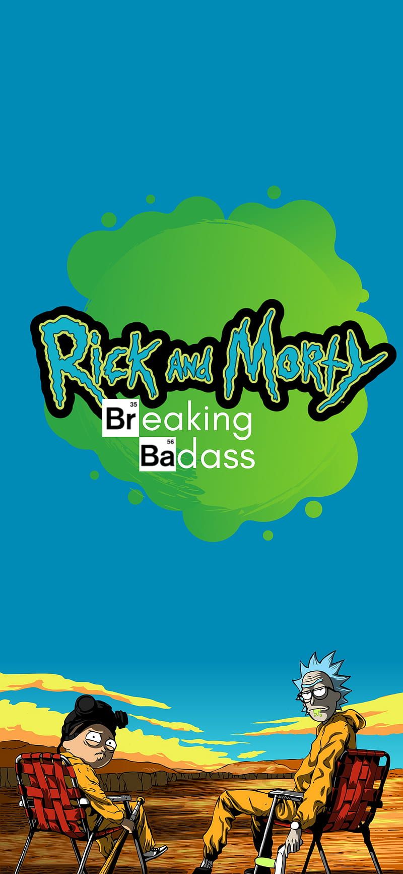 Rick and Morty, Breaking Bad, Parodie, Breaking Badass, Blauer Hintergrund, Sperrbildschirm fürs iPhone