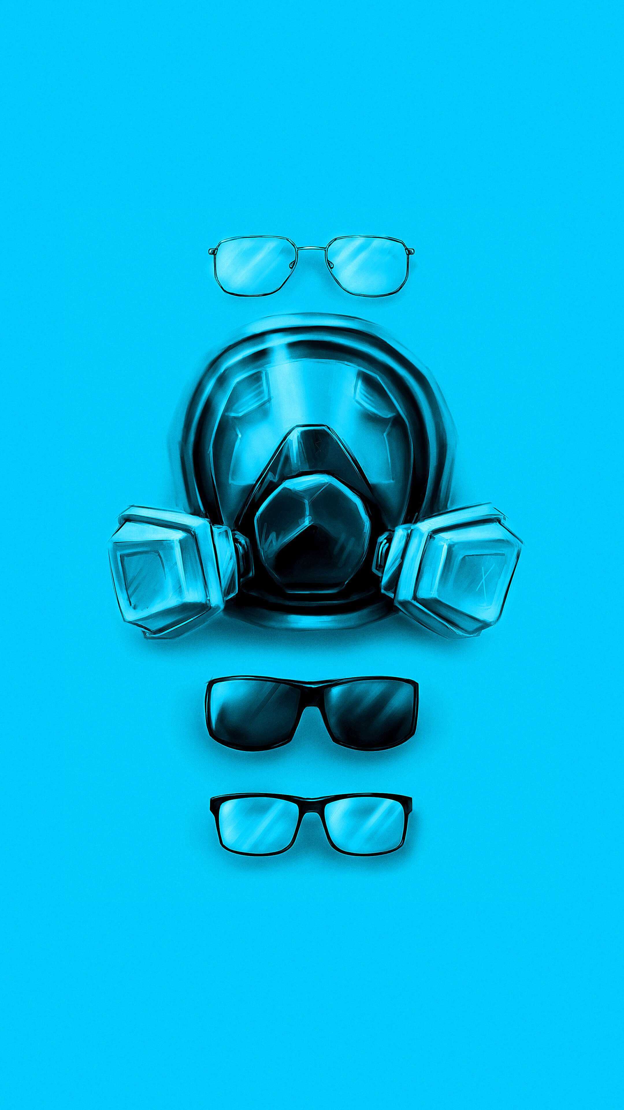 Breaking Bad, Gasmaske, Brillen, Hellblauer Hintergrund, Minimalismus, Sperrbildschirm fürs iPhone