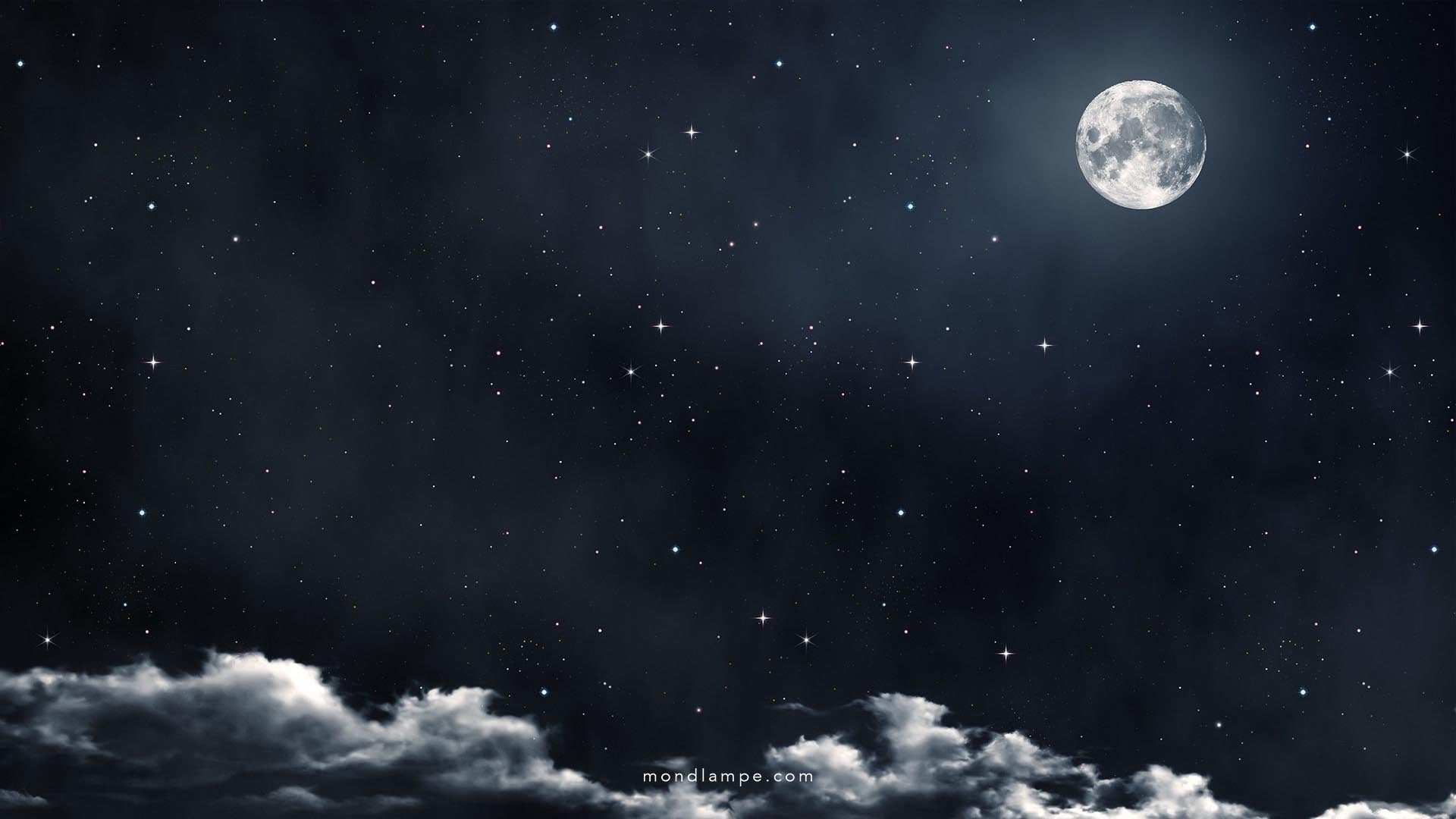 Vollmond, Sternenhimmel, Wolken, Nacht, Full HD 1080p, Desktop-Hintergrundbild