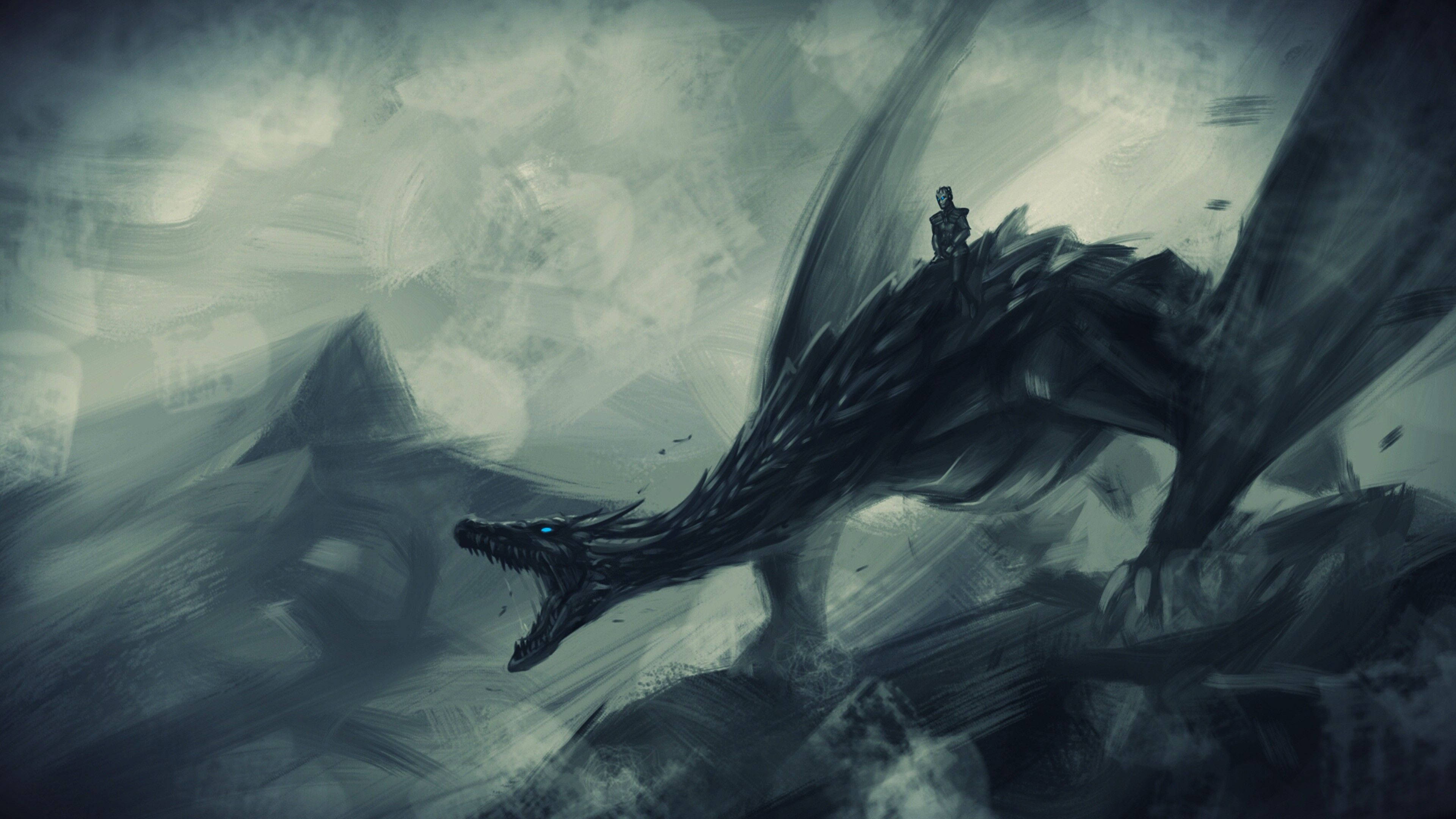 Drache, Drachenreiter, Game of Thrones, Gemälde, Graugrün, 4K-Hintergrundbild für PC