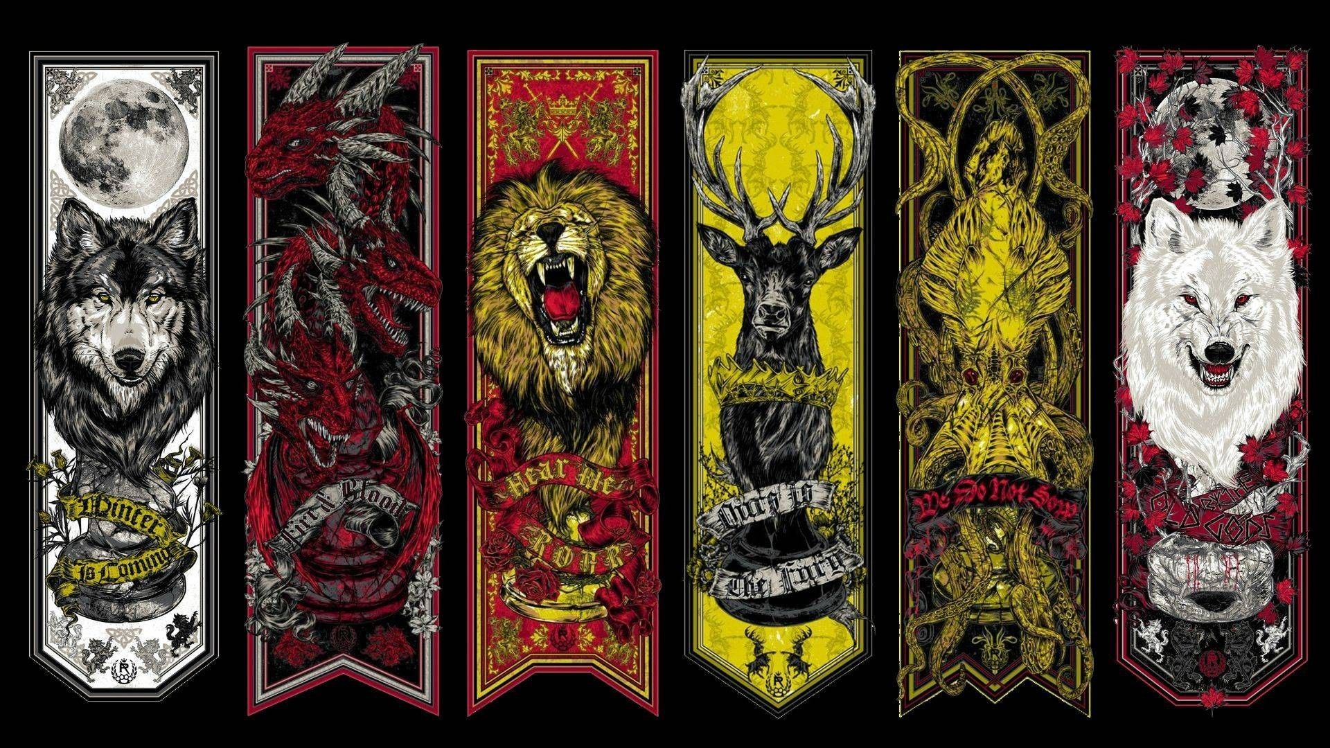 Game of Thrones, Banner, Haus Stark, Haus Lennister, Haus Baratheon, Wappen, Full-HD-Hintergrund