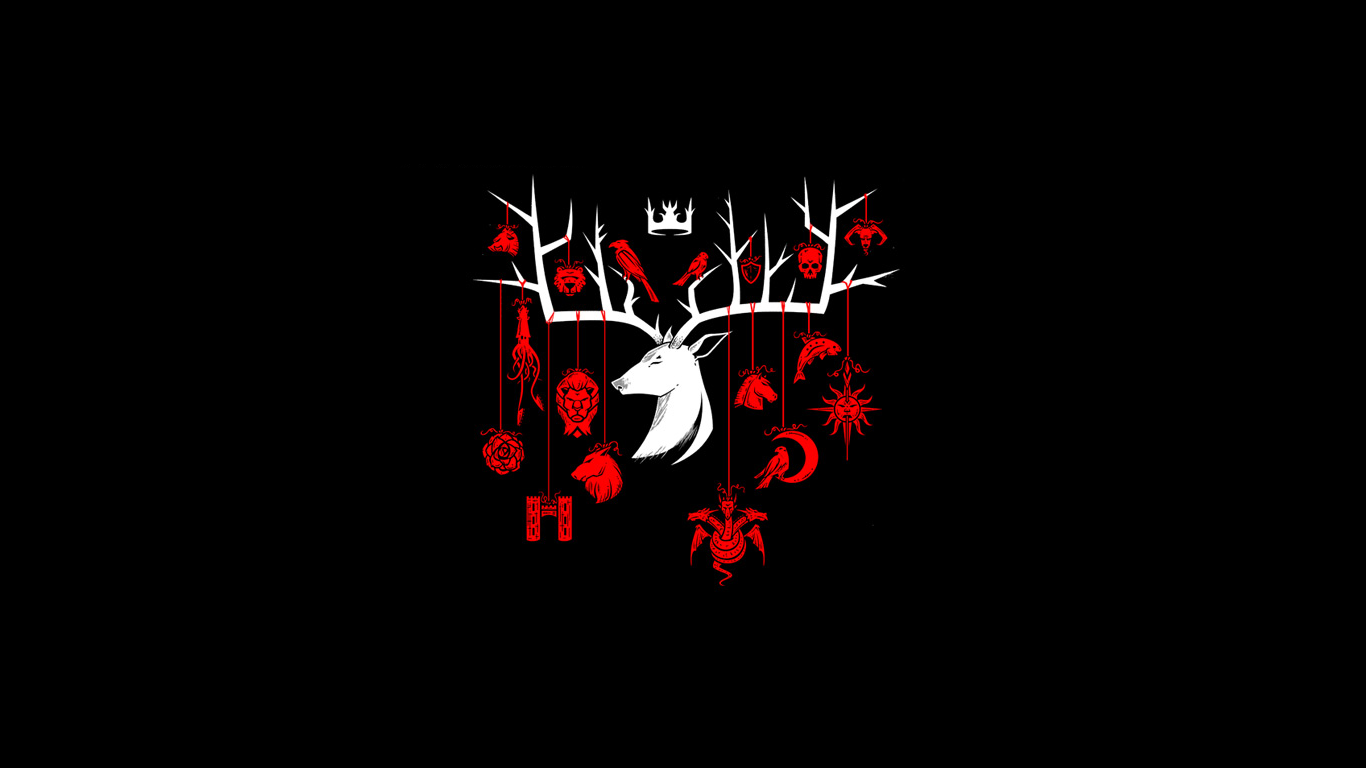 Haus Baratheon, Hirsch, Wappen, Game of Thrones, Rot-Weiß, Schwarzer Hintergrund, HD Wallpaper