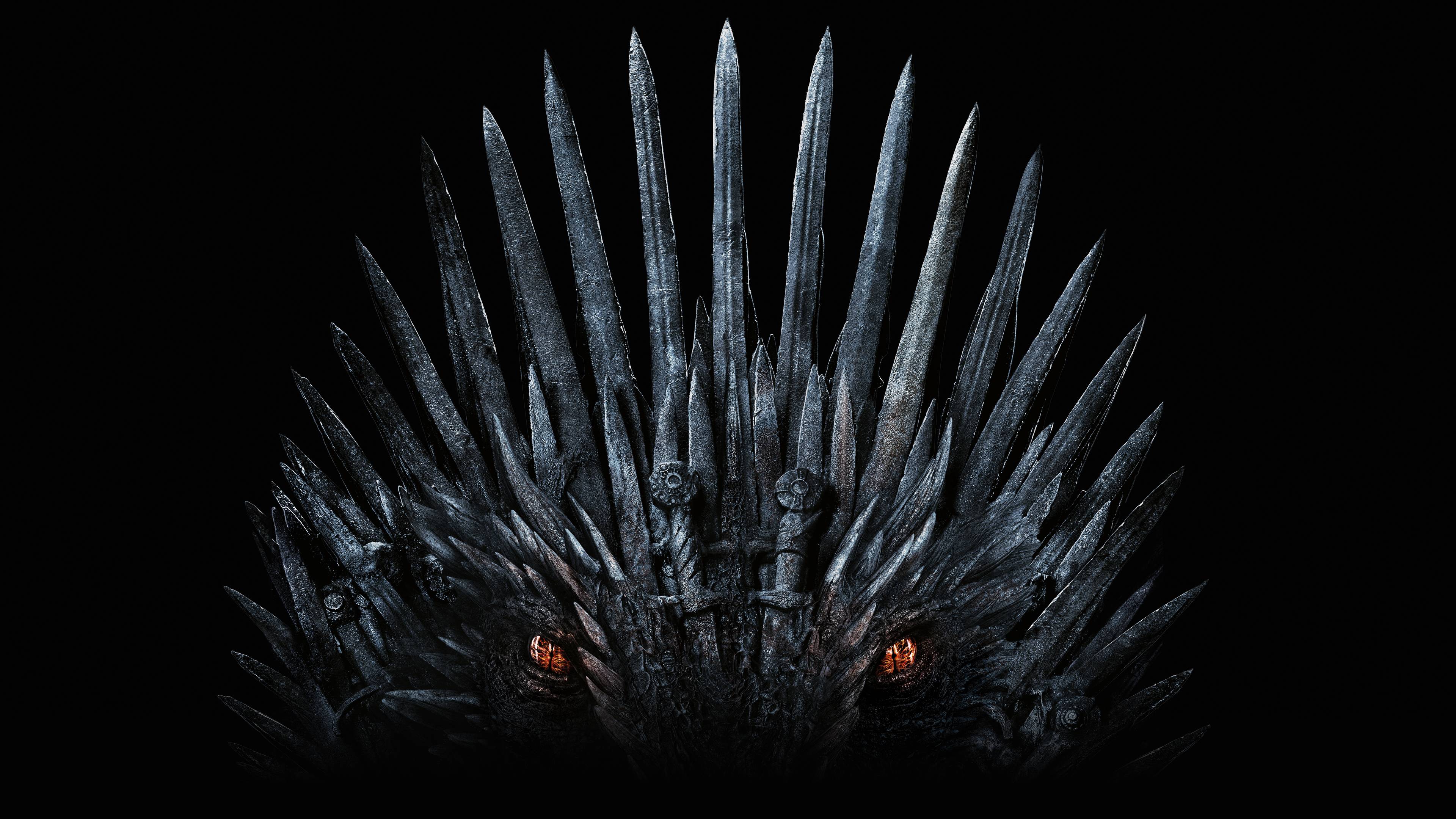 Eiserner Thron, Drache, Game of Thrones, Dunkel, Leuchtende Augen, 3840x2160, PC-Hintergrundbild