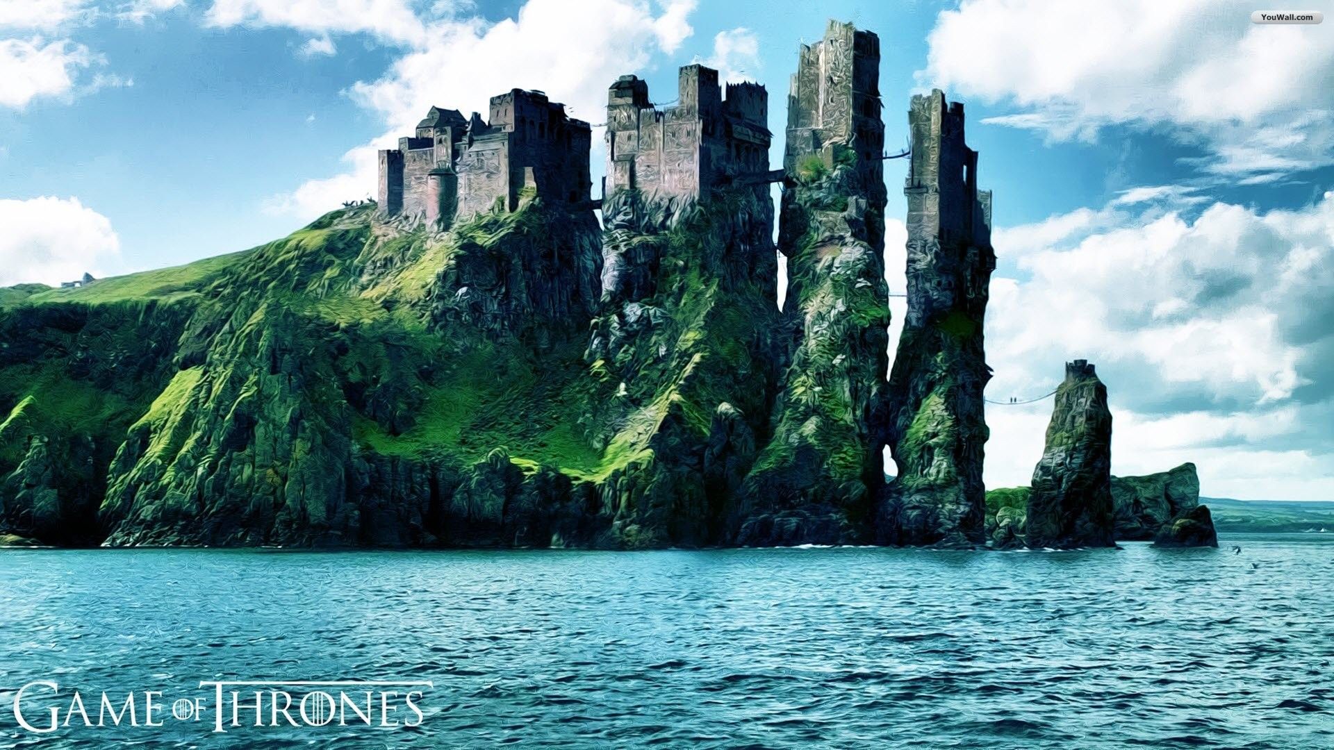 Game of Thrones, Burg, Klippen, Meer, Logo, 1920x1080, Full-HD-Hintergrundbild für PC
