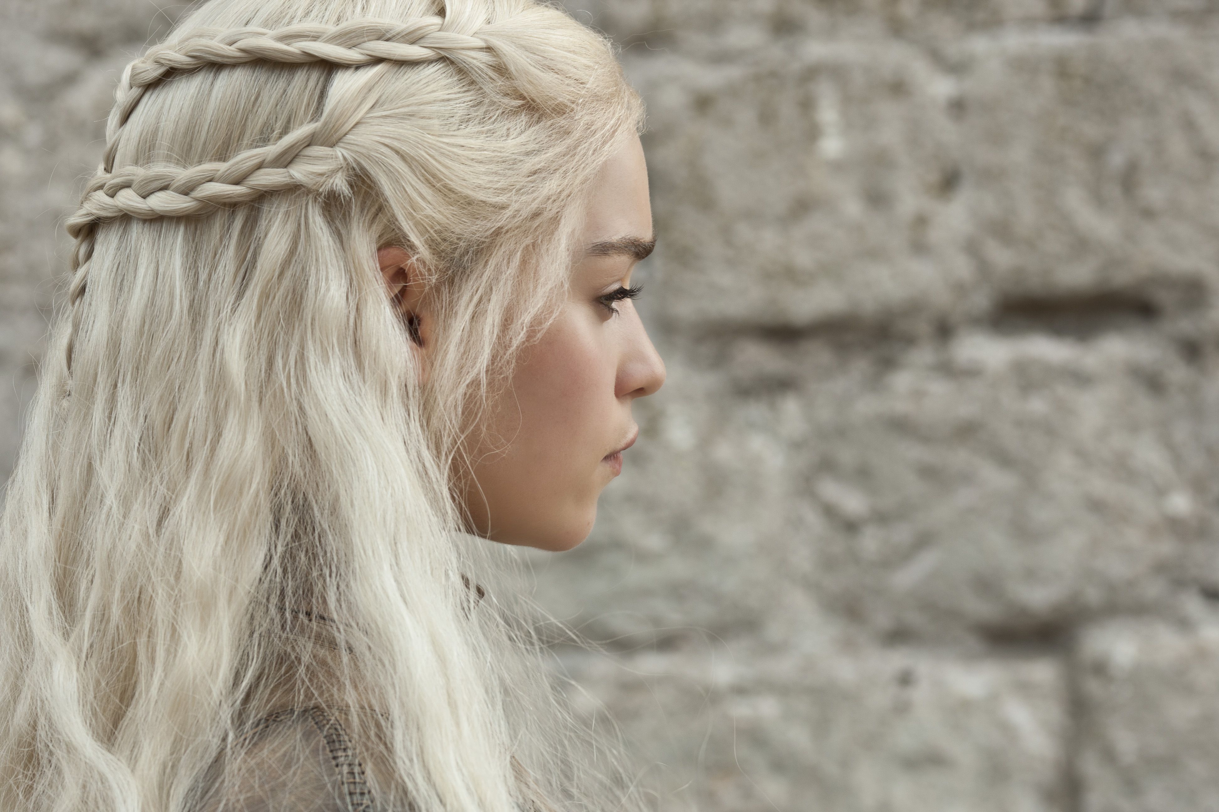 Daenerys Targaryen, Emilia Clarke, Zopffrisur, Profil, Game of Thrones, 4K, PC-Hintergrundbild
