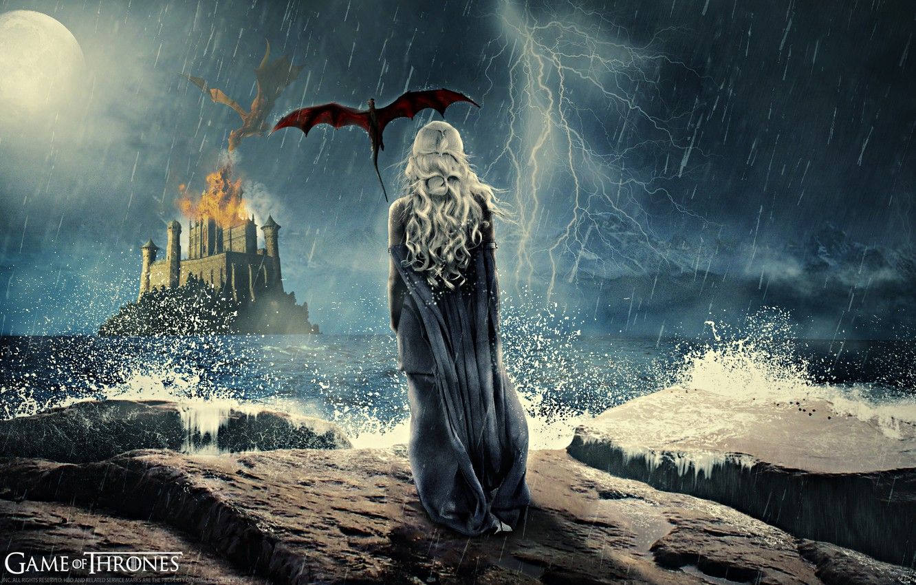 Daenerys Targaryen, Drogon, Drachenstein, Game of Thrones, Sturm, Wellen, HD, PC-Hintergrundbild