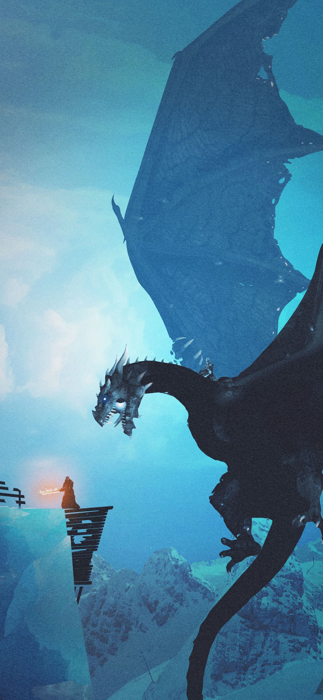 Drache, Game of Thrones, Blaue Töne, Flügel, Hochformat, Hintergrundbild fürs Handy
