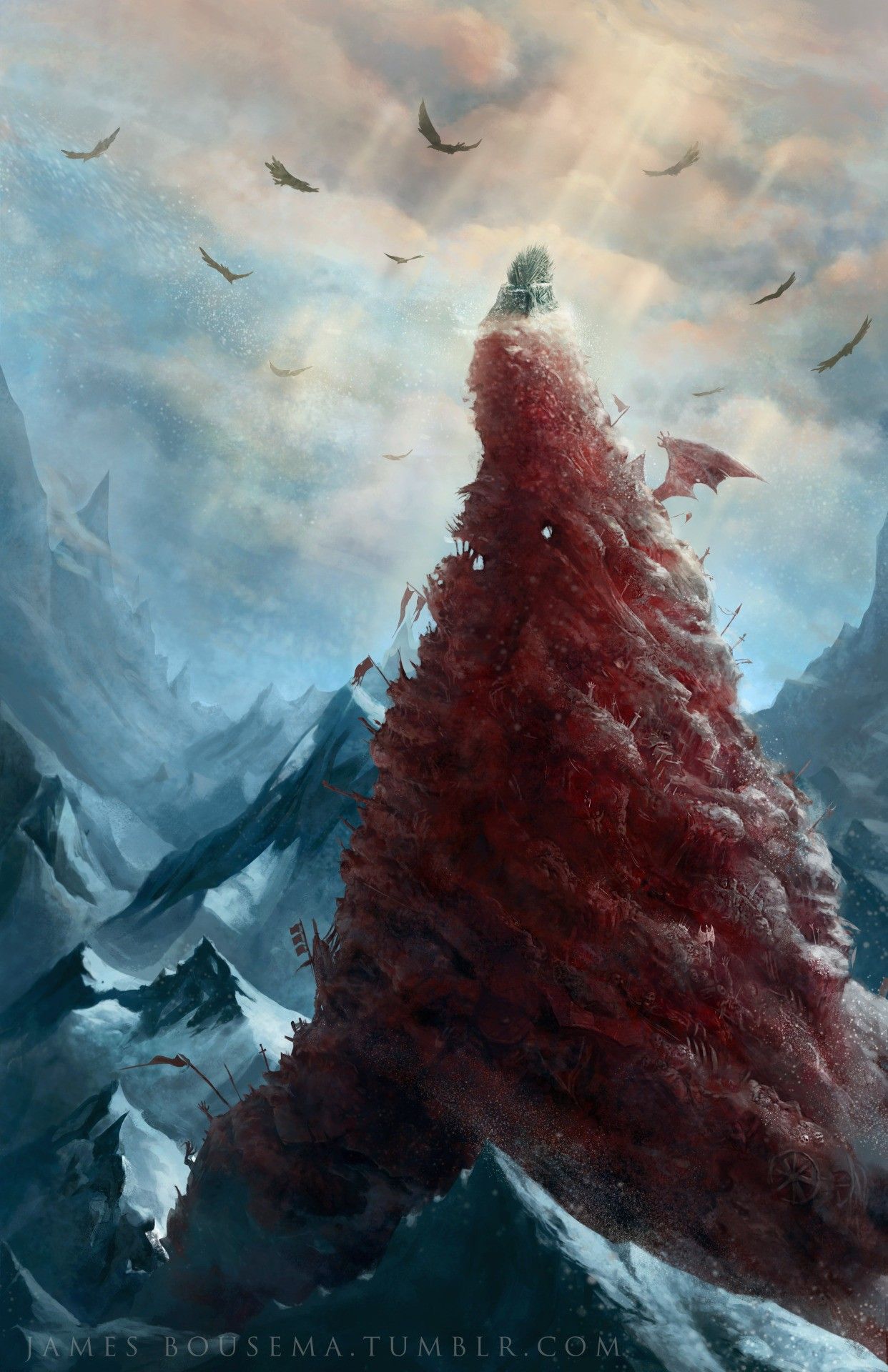 Wehrholzbaum, Game of Thrones, Rote Blätter, Berge, Drachen, Full HD, Handy-Hintergrund