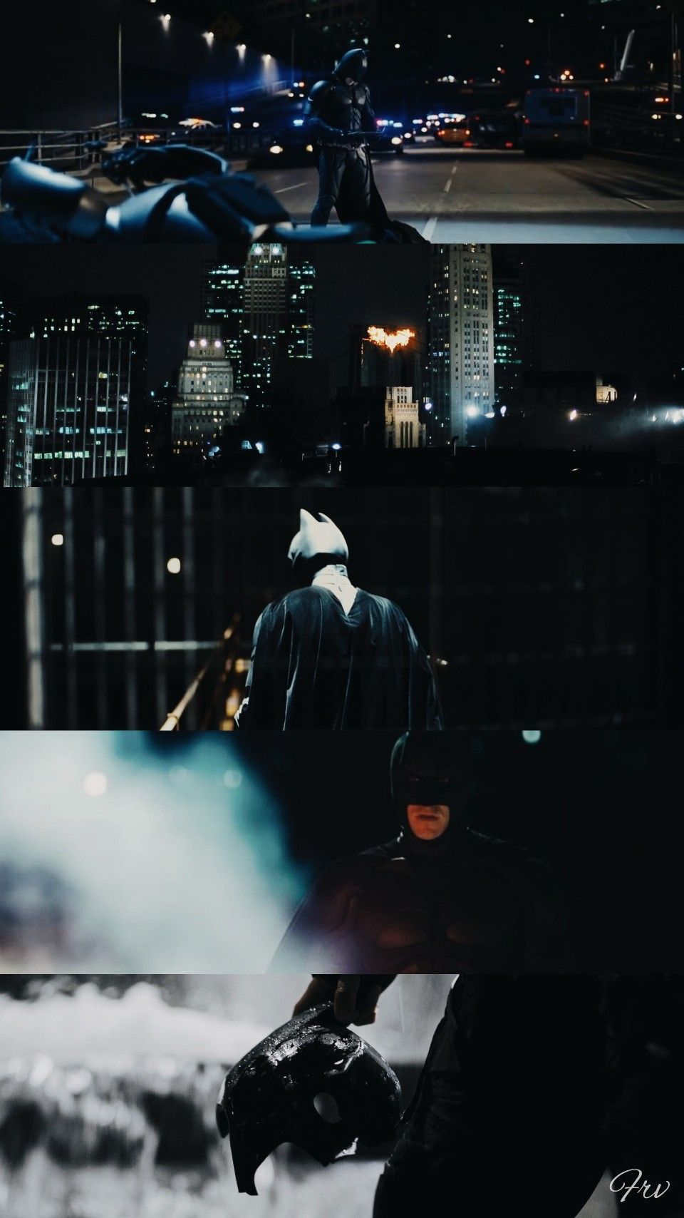 Batman, Collage, Filmszenen, Gotham City, Nacht, Dunkelblau, HD, Handy-Hintergrund