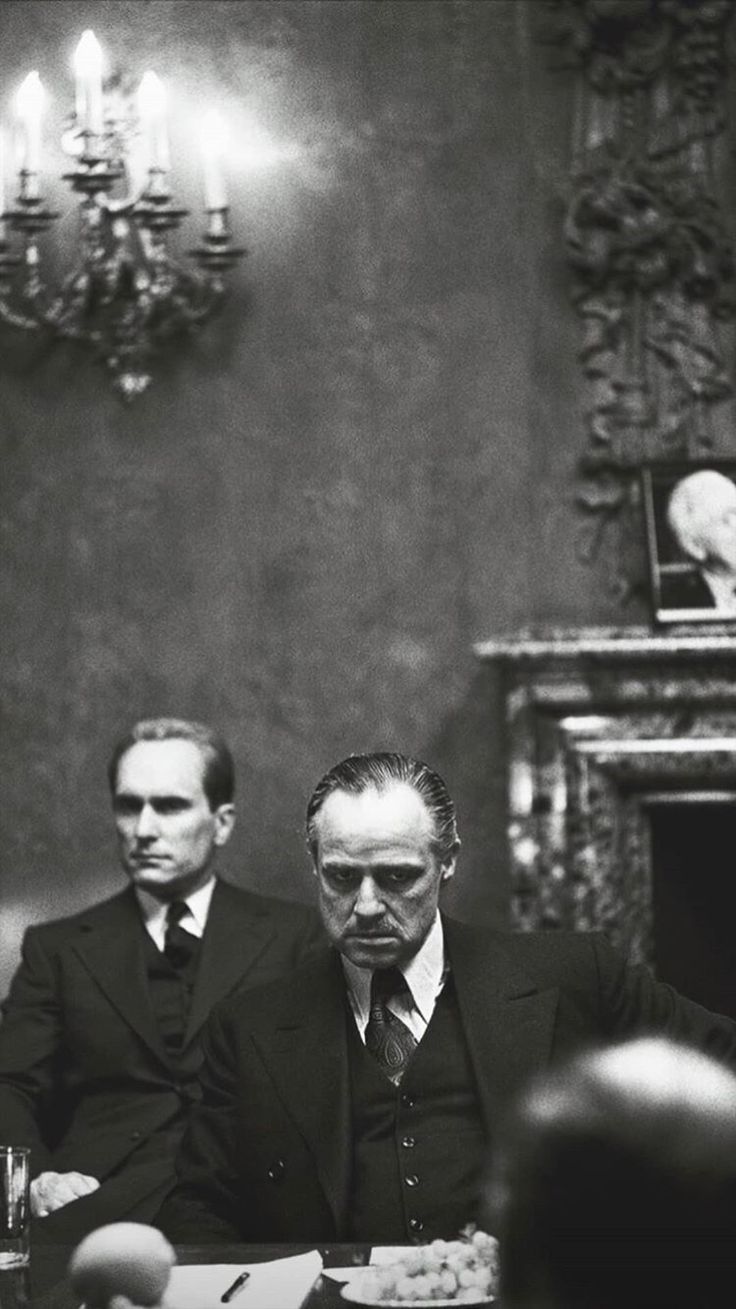 Vito Corleone, Michael Corleone, Der Pate, Schwarz-Weiß, Filmszene, HD, iPhone-Hintergrundbild