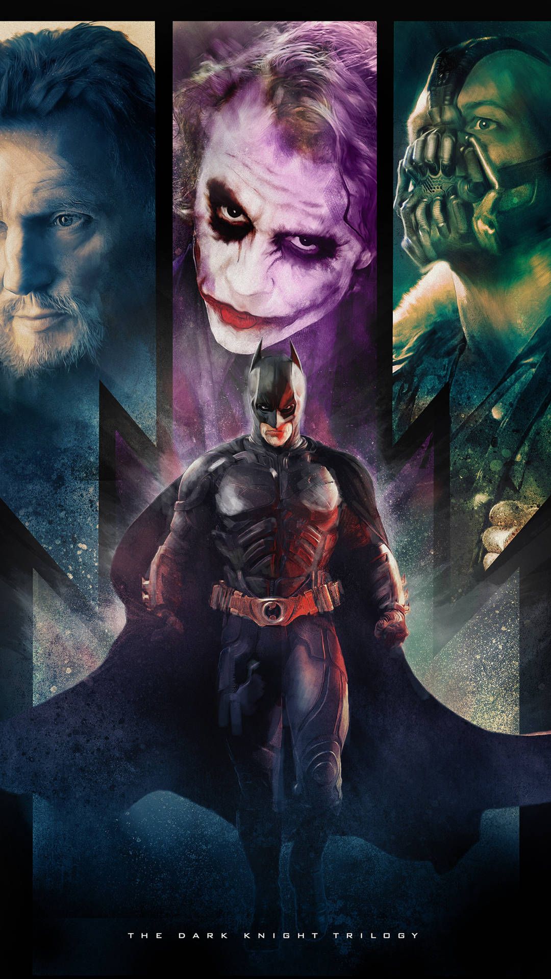 The Dark Knight Trilogy, Batman, Joker, Bane, Ra's al Ghul, Christopher Nolan, Hochformat-Hintergrundbild