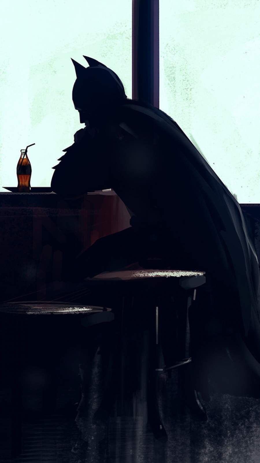 Batman, Silhouette, Café, Fensterlicht, Minimalismus, HD, Hintergrundbild fürs Handy