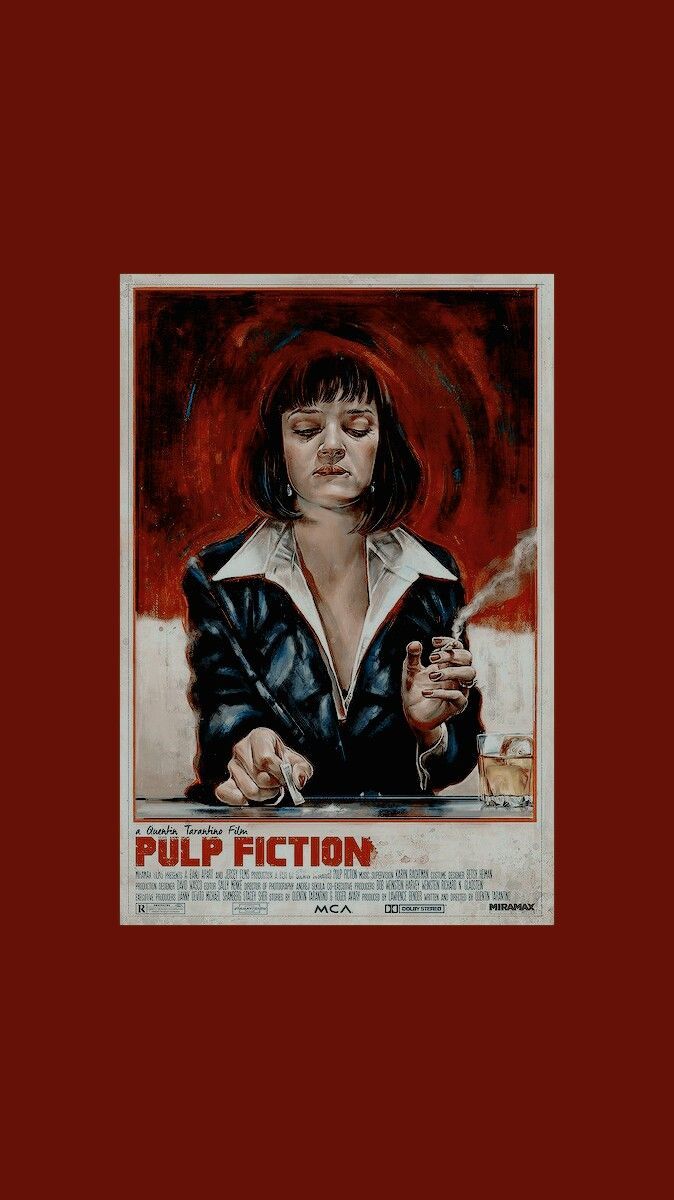 Mia Wallace, Uma Thurman, Pulp Fiction, Filmplakat, Dunkelroter Hintergrund, Sperrbildschirm