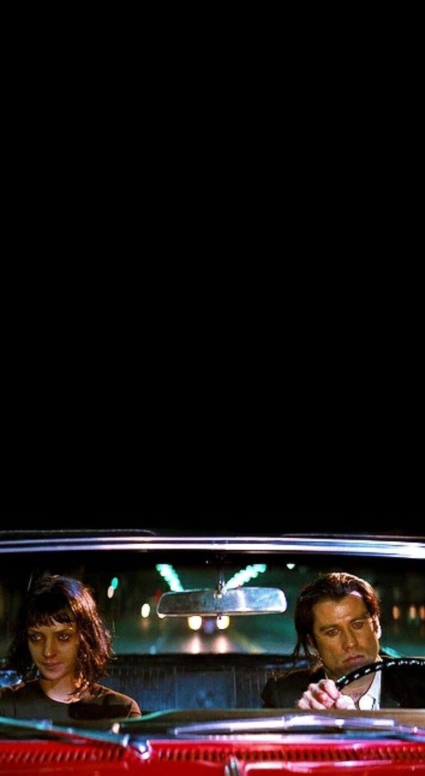 Vincent Vega, Mia Wallace, Pulp Fiction, Cabrio, Nacht, Schwarzer Hintergrund, Sperrbildschirm