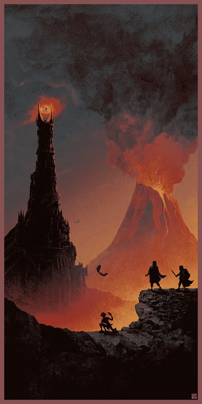 Barad-dûr, Schicksalsberg, Mordor, Der Herr der Ringe, Illustration, Roter Himmel, Sperrbildschirm