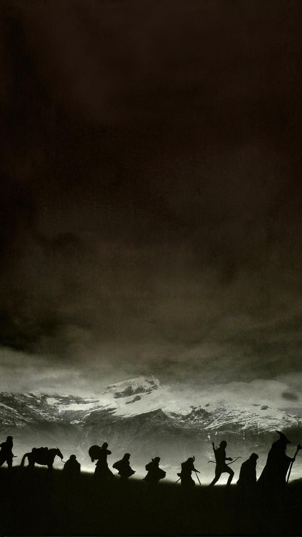 Gefährten, Der Herr der Ringe, Silhouetten, Bergkamm, Nebel, HD, iPhone-Hintergrundbild